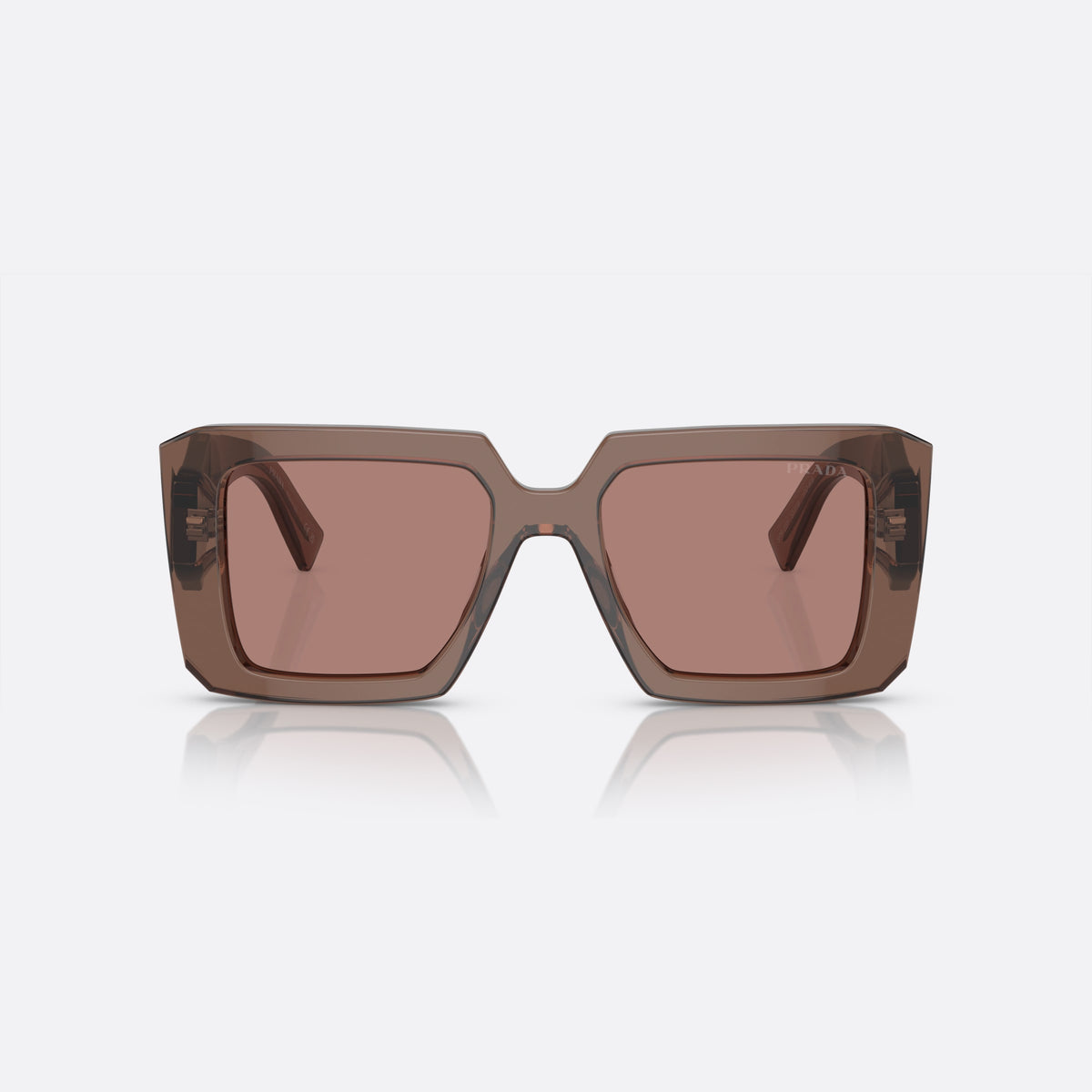 Prada Symbole PR 23YS 17O-60B sunglasses, brown square frame, unisex, double bridge with top bar, brand lettering on front rim, front view