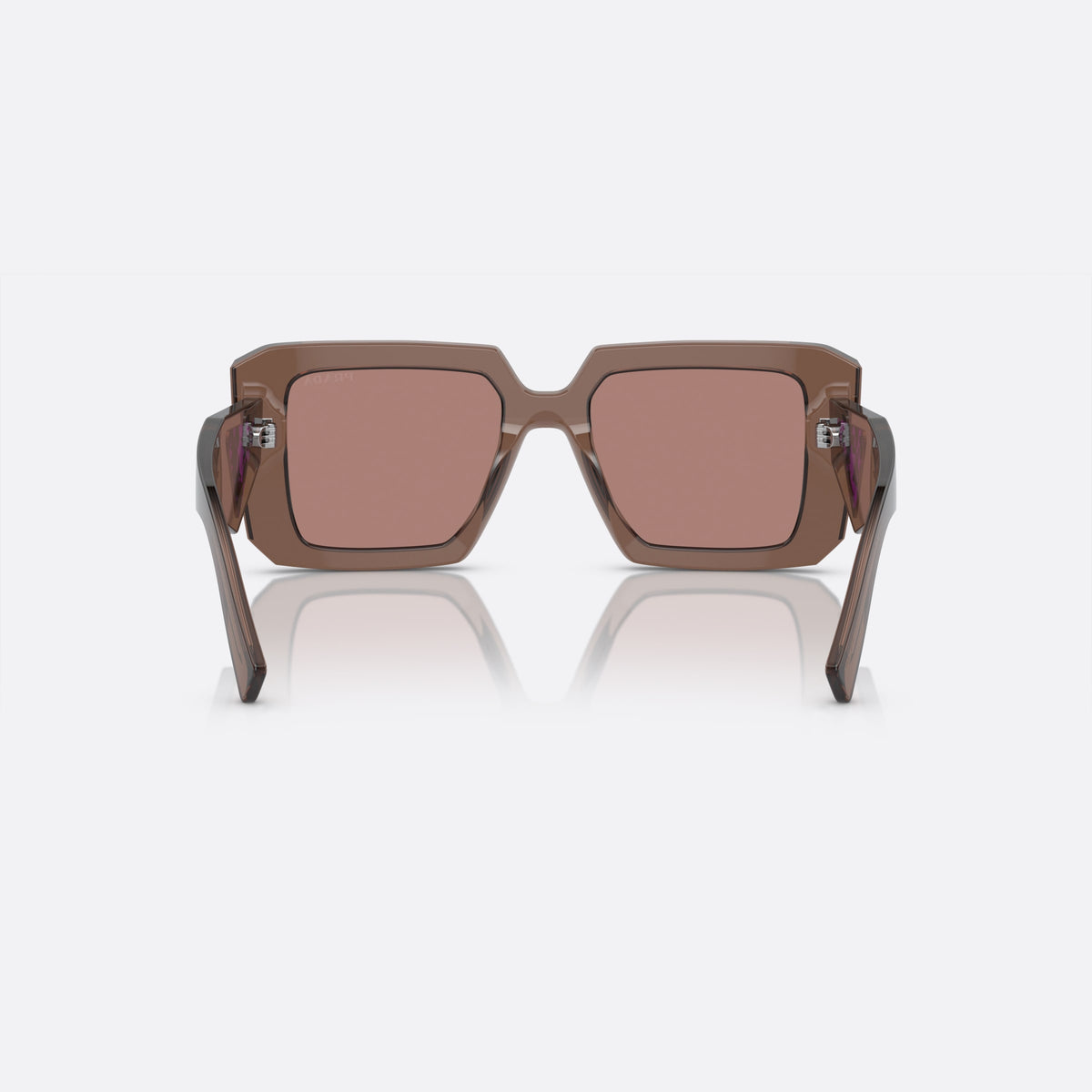 Prada Symbole PR 23YS 17O-60B sunglasses, brown square frame, unisex, double bridge with top bar, brand lettering on front rim, back view