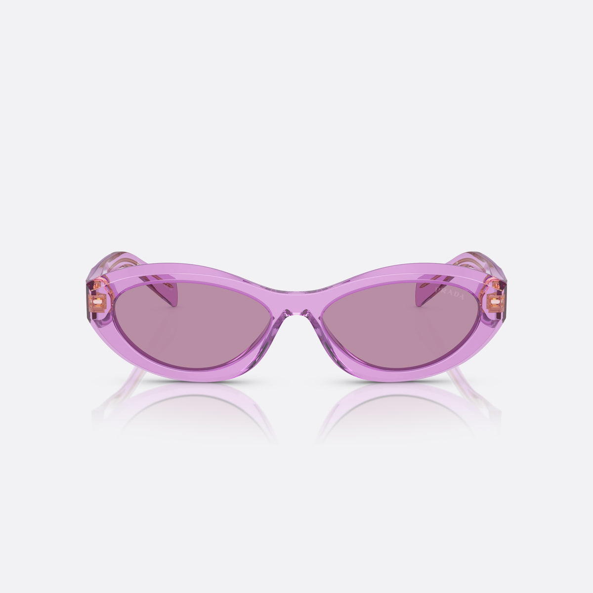 Prada Symbole PR 26ZS 13R07Q sunglasses, pink oval frame, unisex, plain bridge, brand logo on temples, wide tapered temples, front view