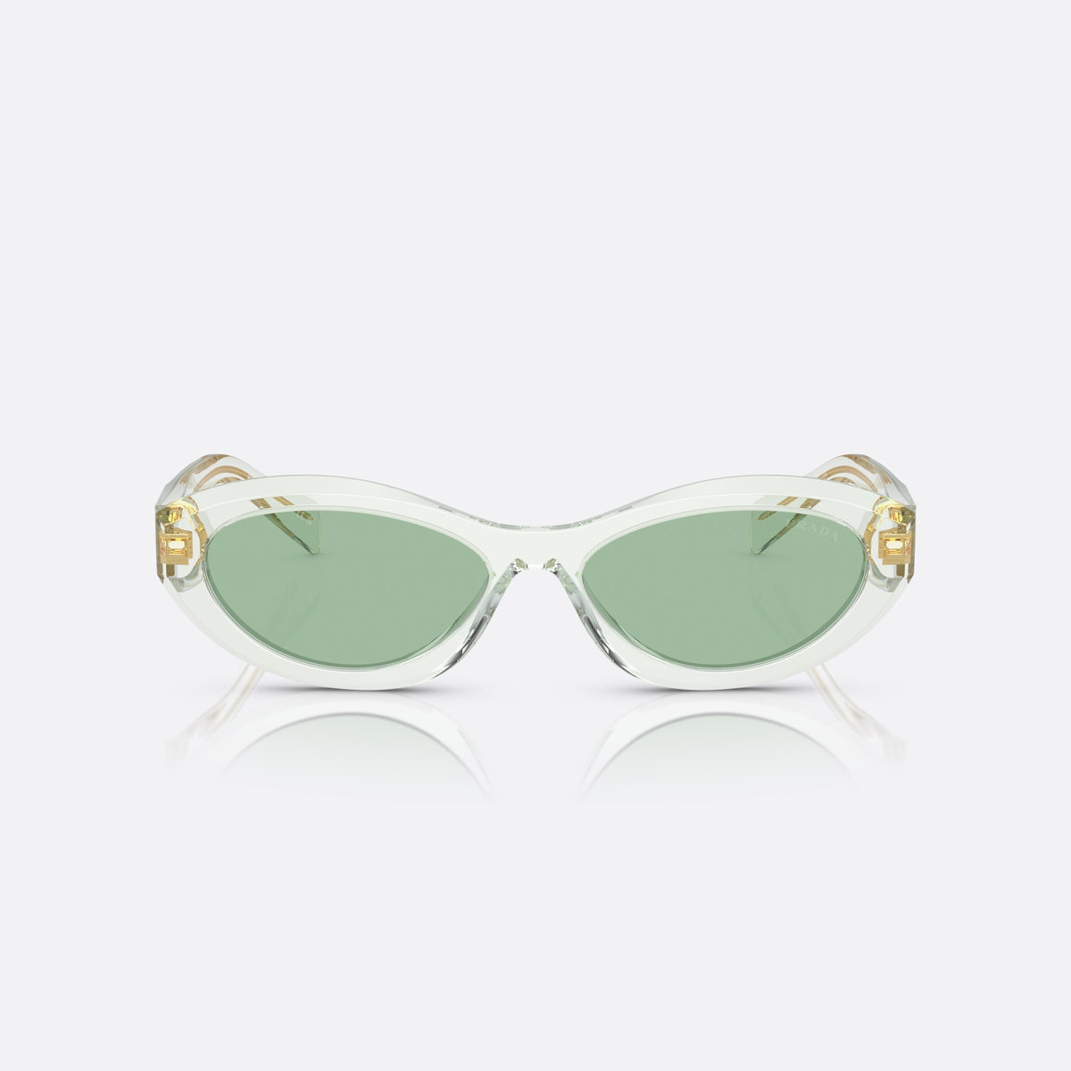 Ochelari de soare Prada Symbole PR 26ZS 14R-20E, ovali verde, unisex, punte keyhole, literele brandului pe brațe, ramă completă, vedere din față