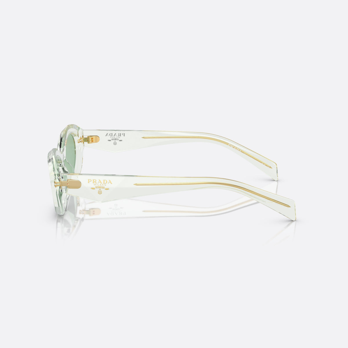 Ochelari de soare Prada Symbole PR 26ZS 14R-20E, ovali verde, unisex, punte keyhole, literele brandului pe brațe, ramă completă, vedere laterală