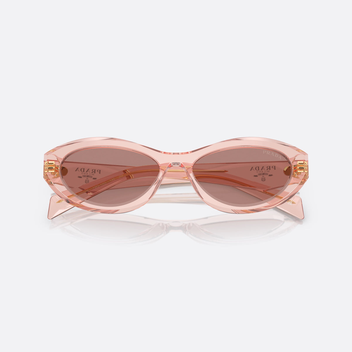Prada Symbole PR 26ZS 19Q10D sunglasses, pink cat eye frame for women, plain bridge, brand logo plaque on temple, folded