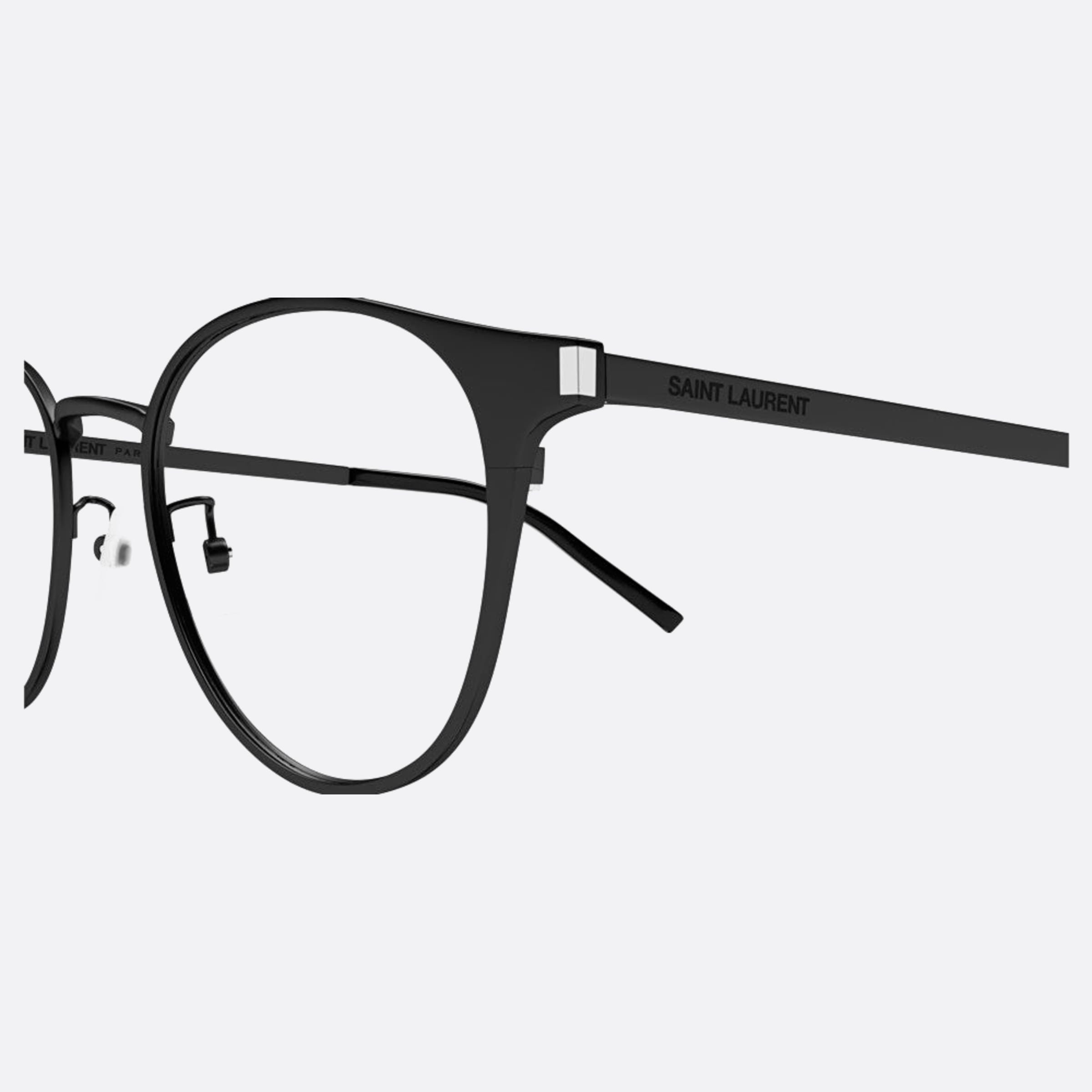 Saint 50mm Laurent Black Round Unisex Eyeglasses - Detail View
