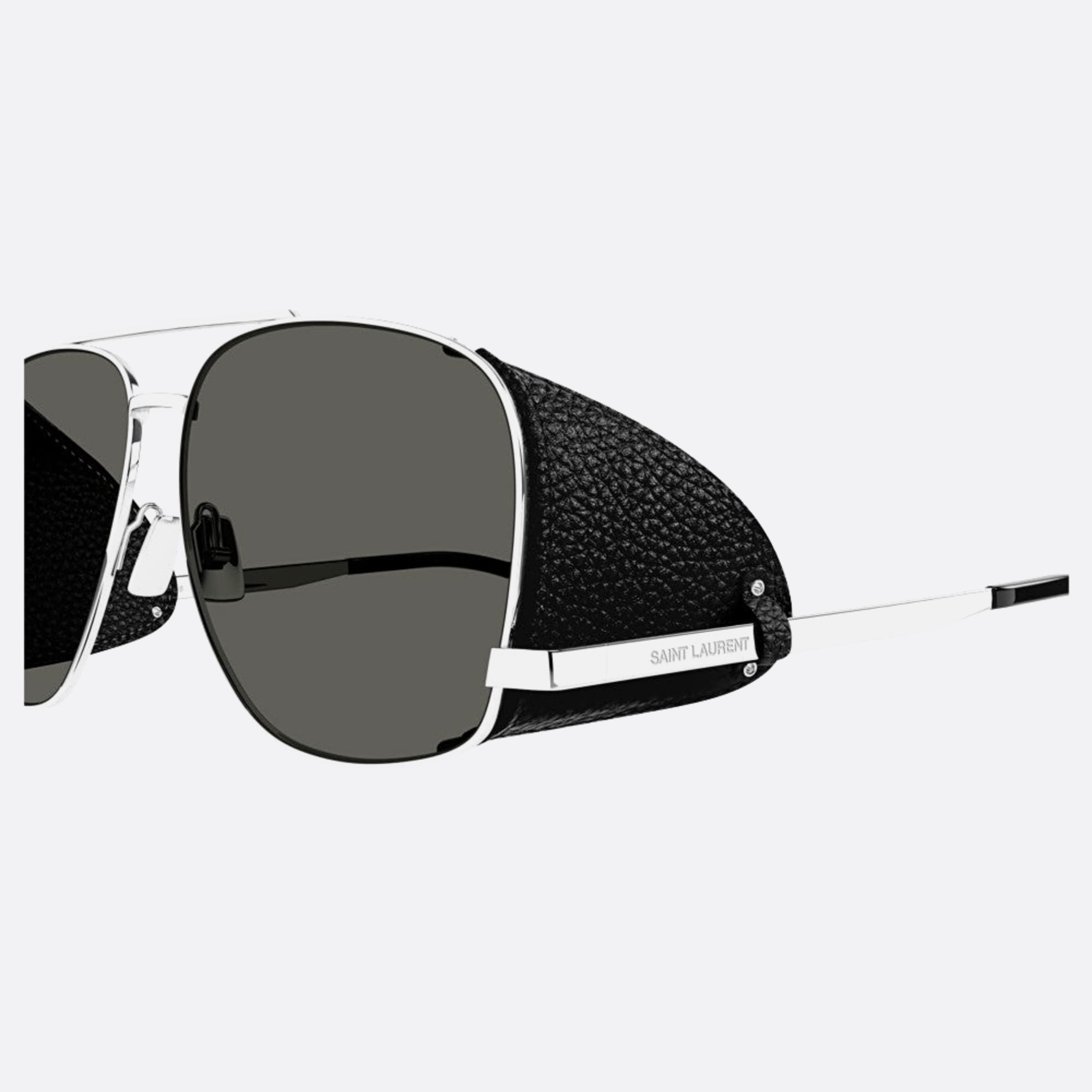 Saint 59mm Laurent Leon Leather Spoiler Silver Pilot Man Sunglasses - Detail View
