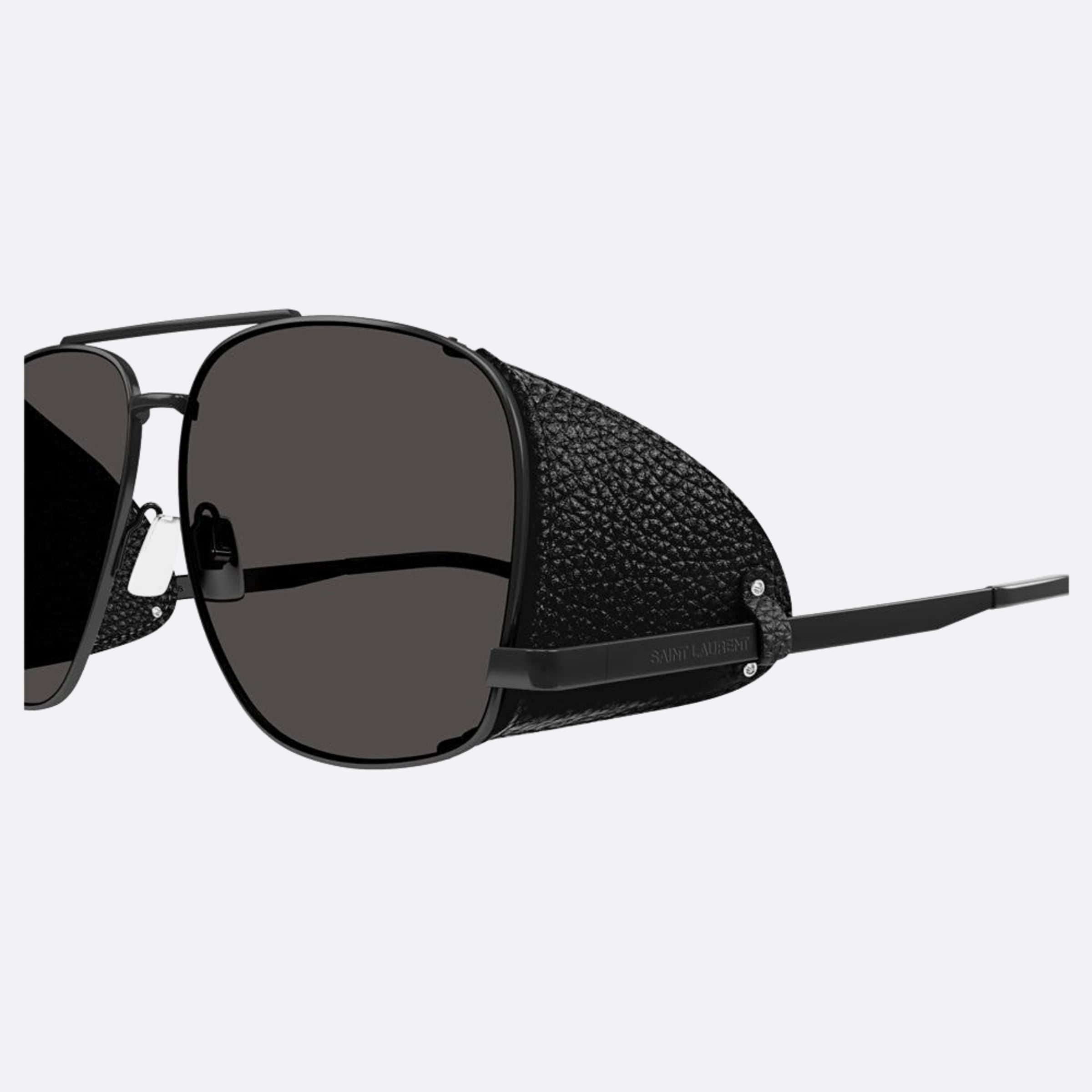 Saint 59mm Laurent Leon Leather Spoiler Black Pilot Man Sunglasses - Detail View
