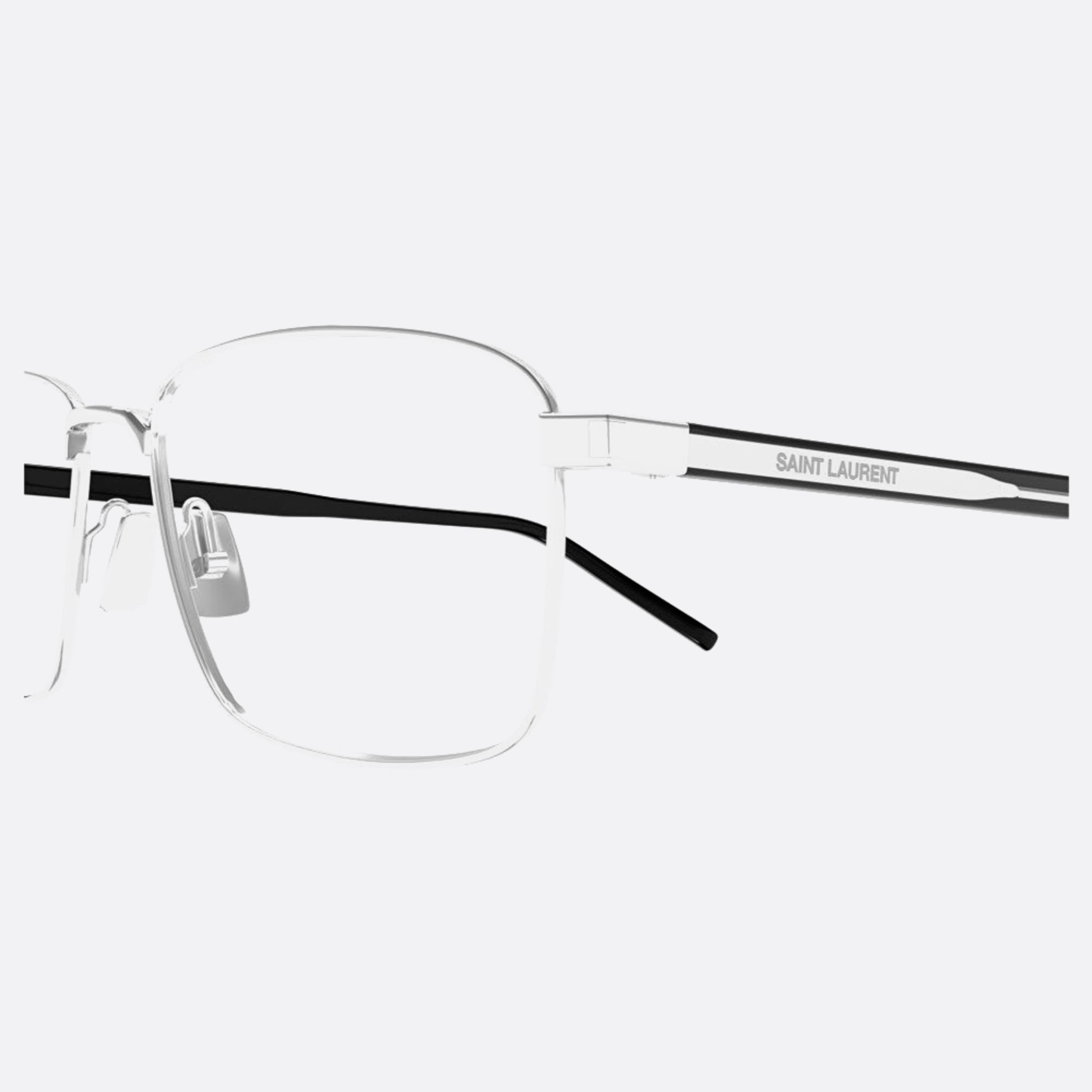 Saint 55mm Laurent Silver Squared Unisex Eyeglasses - Detail View