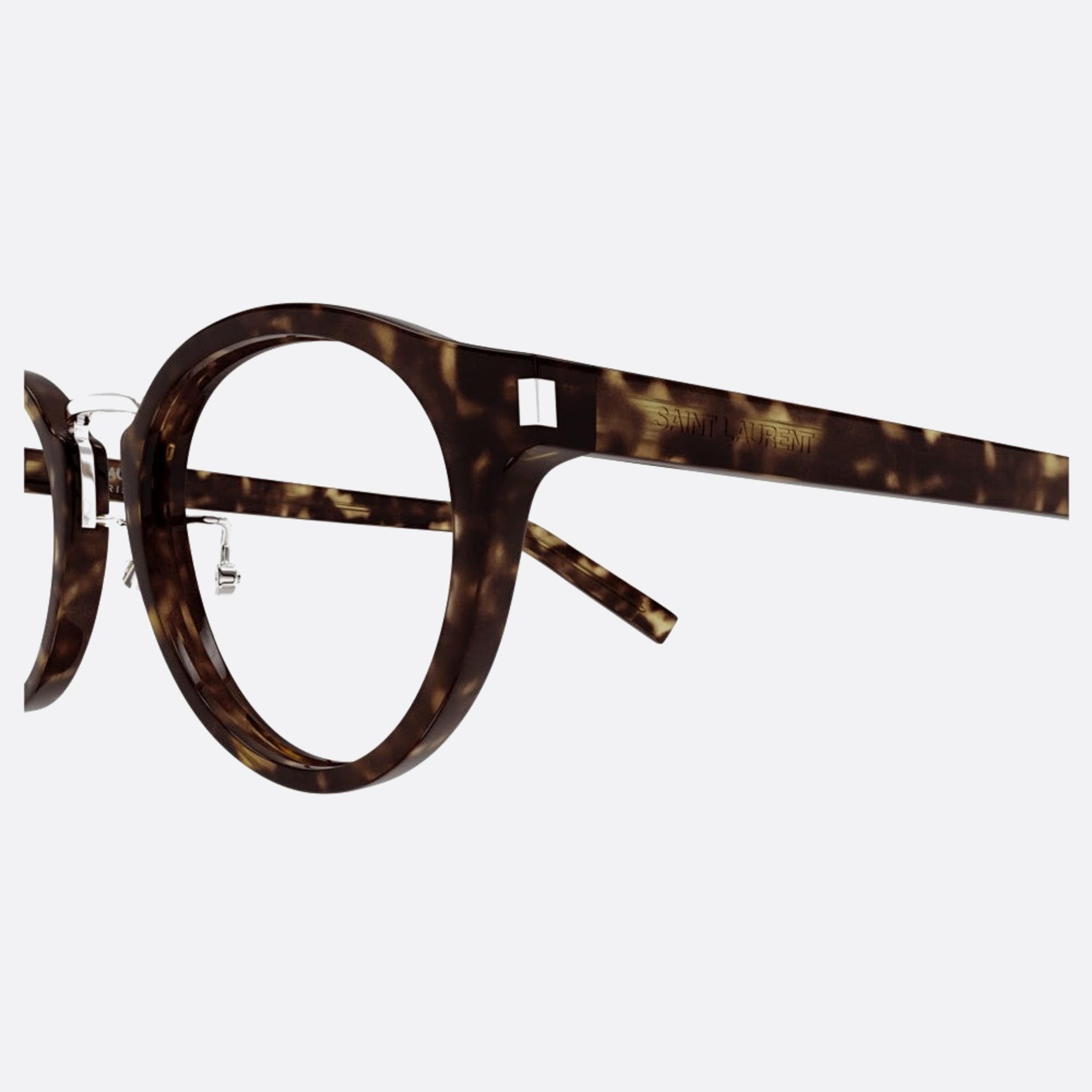 Saint 49mm Laurent Havana Round Unisex Eyeglasses - Detail View