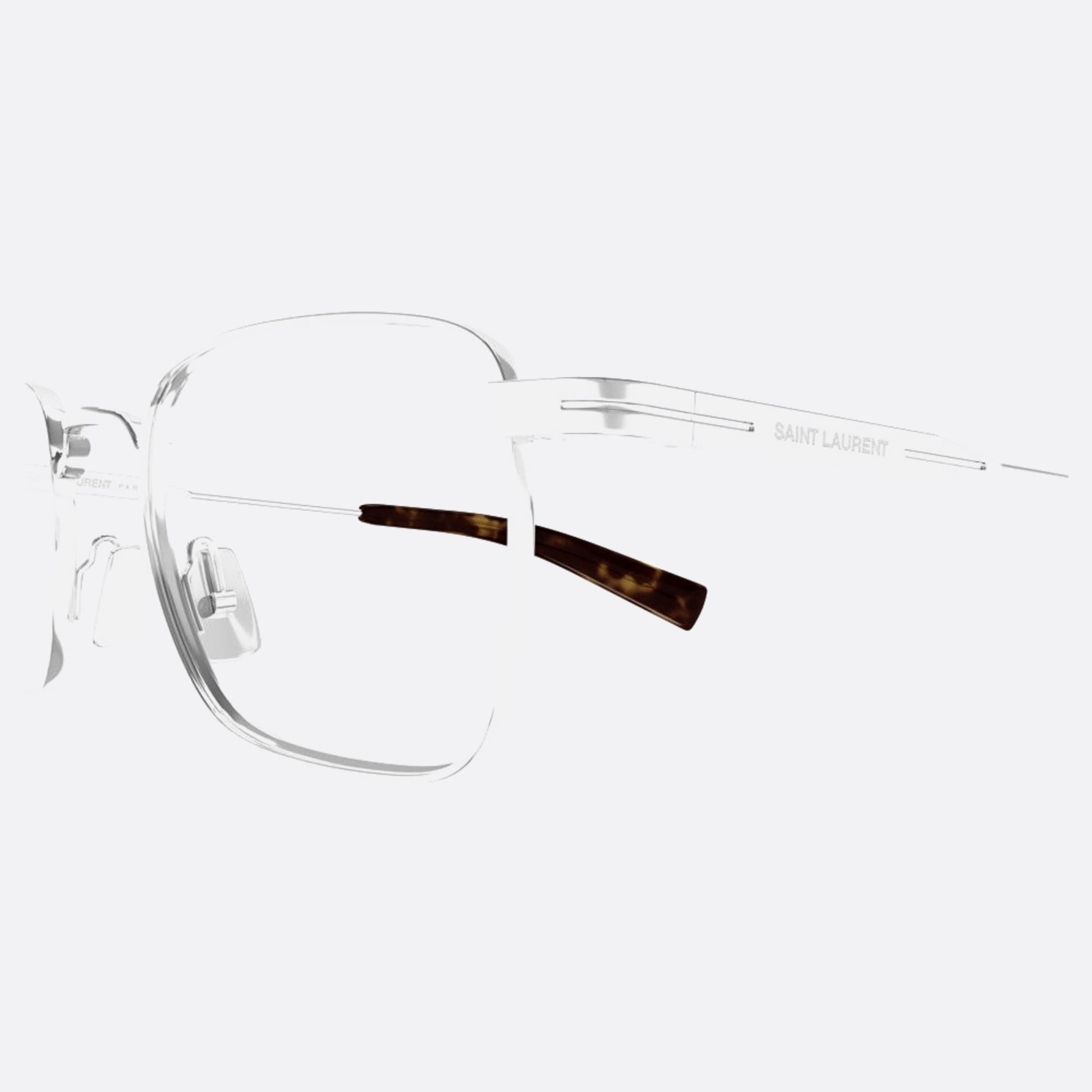 Saint 49mm Laurent Silver Rectangle Men Eyeglasses - Detail View