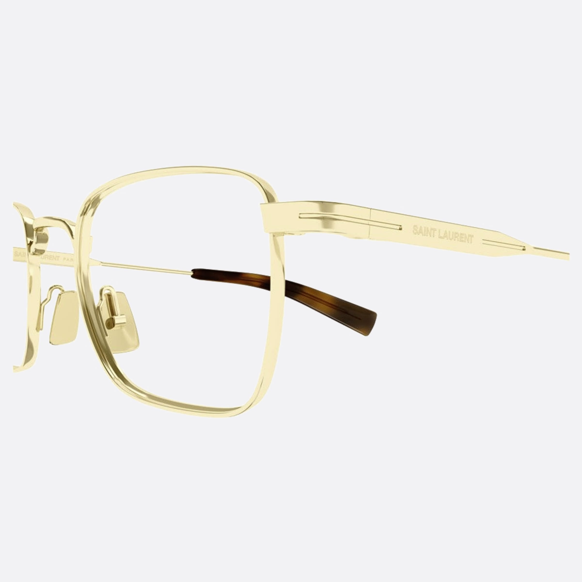 Saint 51mm Laurent Gold Rectangle Man Eyeglasses - Detail View