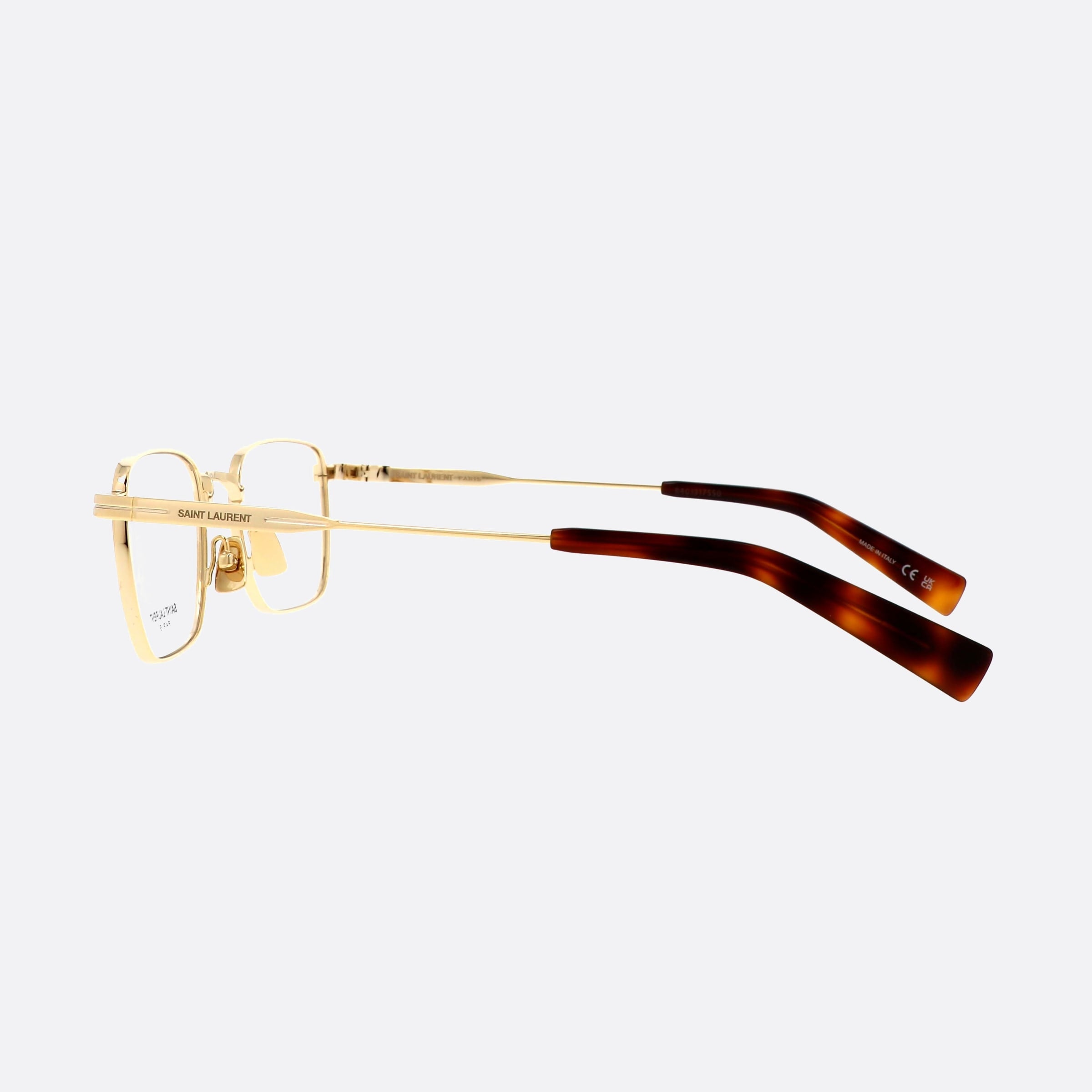Saint 49mm Laurent Logo Gold Rectangle Men Eyeglasses - Detail View