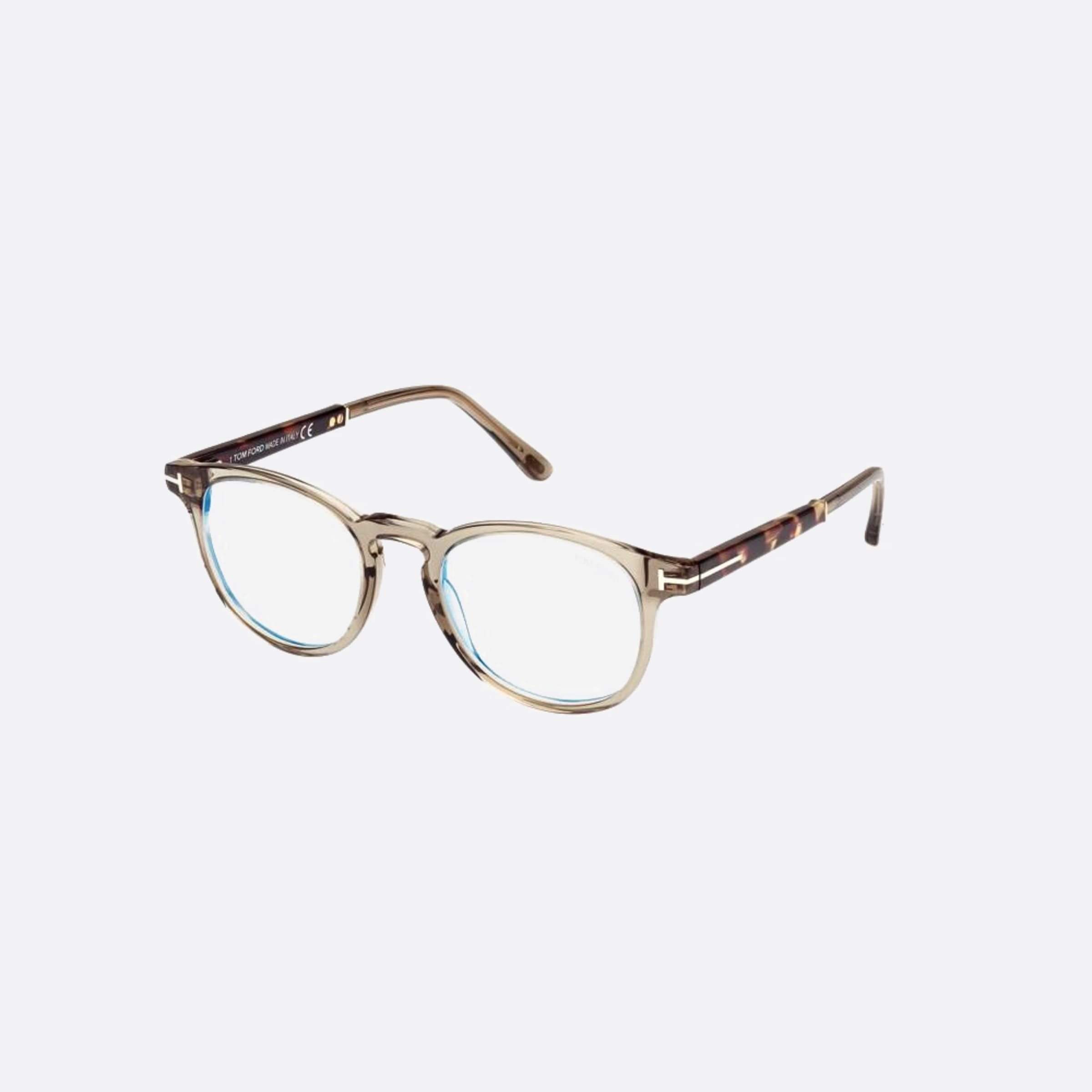 Tom 49mm Ford Ft5891 Blue Block Brown Round Unisex Eyeglasses - Side View