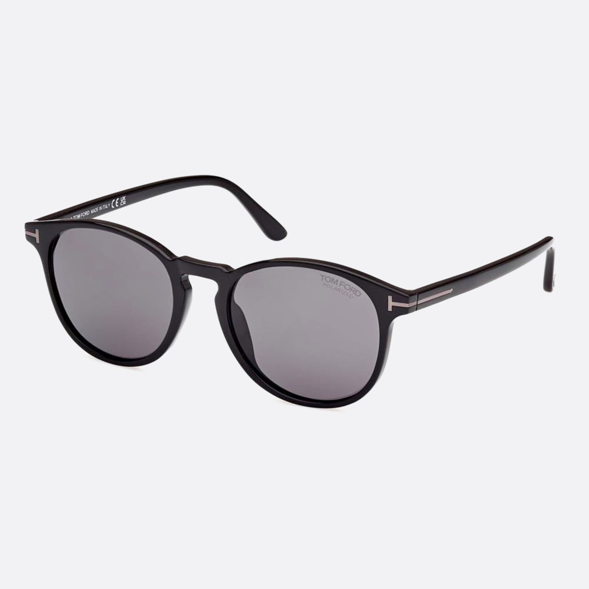 Tom 53mm Ford Lewis Ft1097 01d Black Round Polarized Unisex Sunglasses - Side View