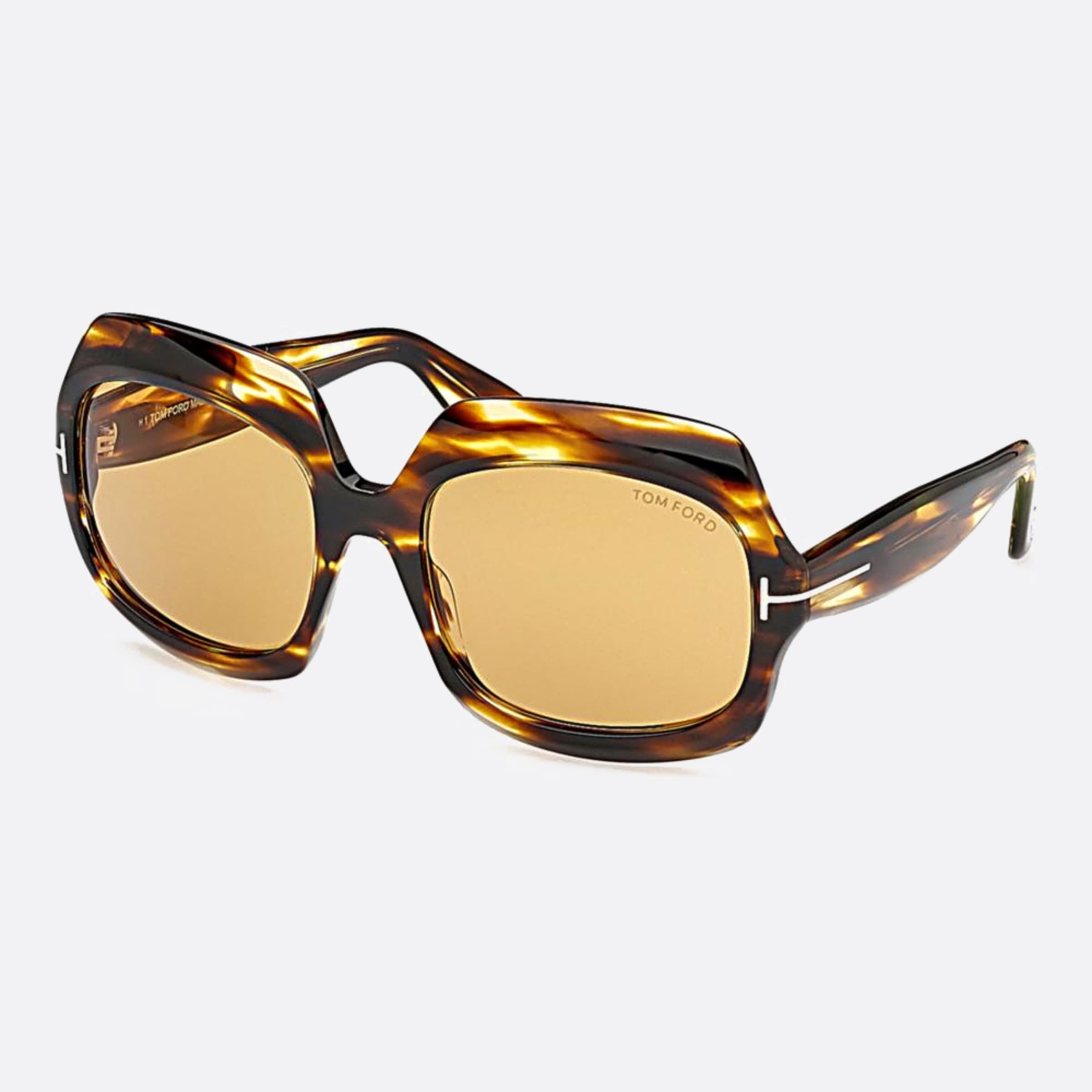 Tom 60mm Ford Ren Ft1155 52e Havana Squared Women Sunglasses - Side View