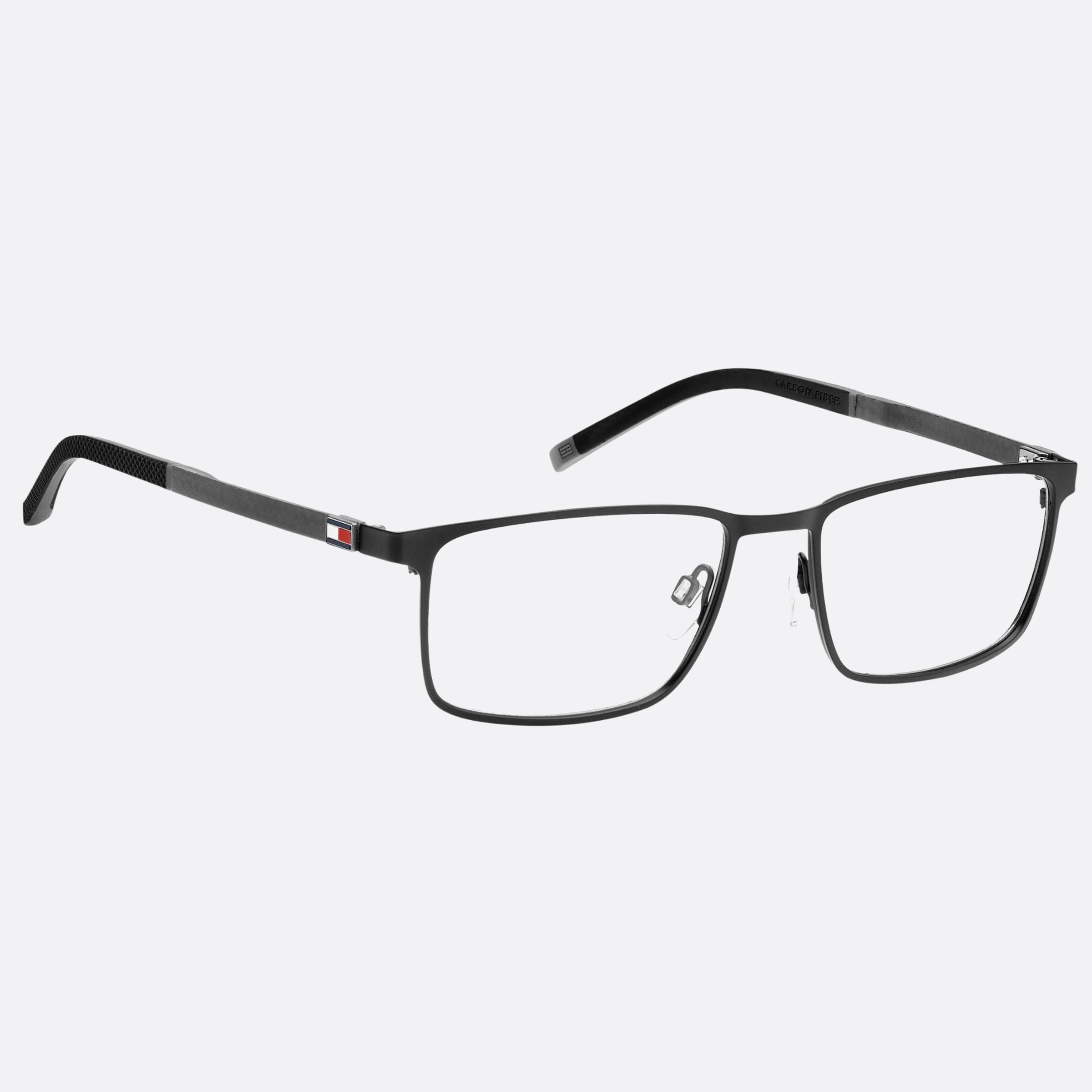 Tommy 56mm Hilfiger Black Geometric Men Eyeglasses - Detail View