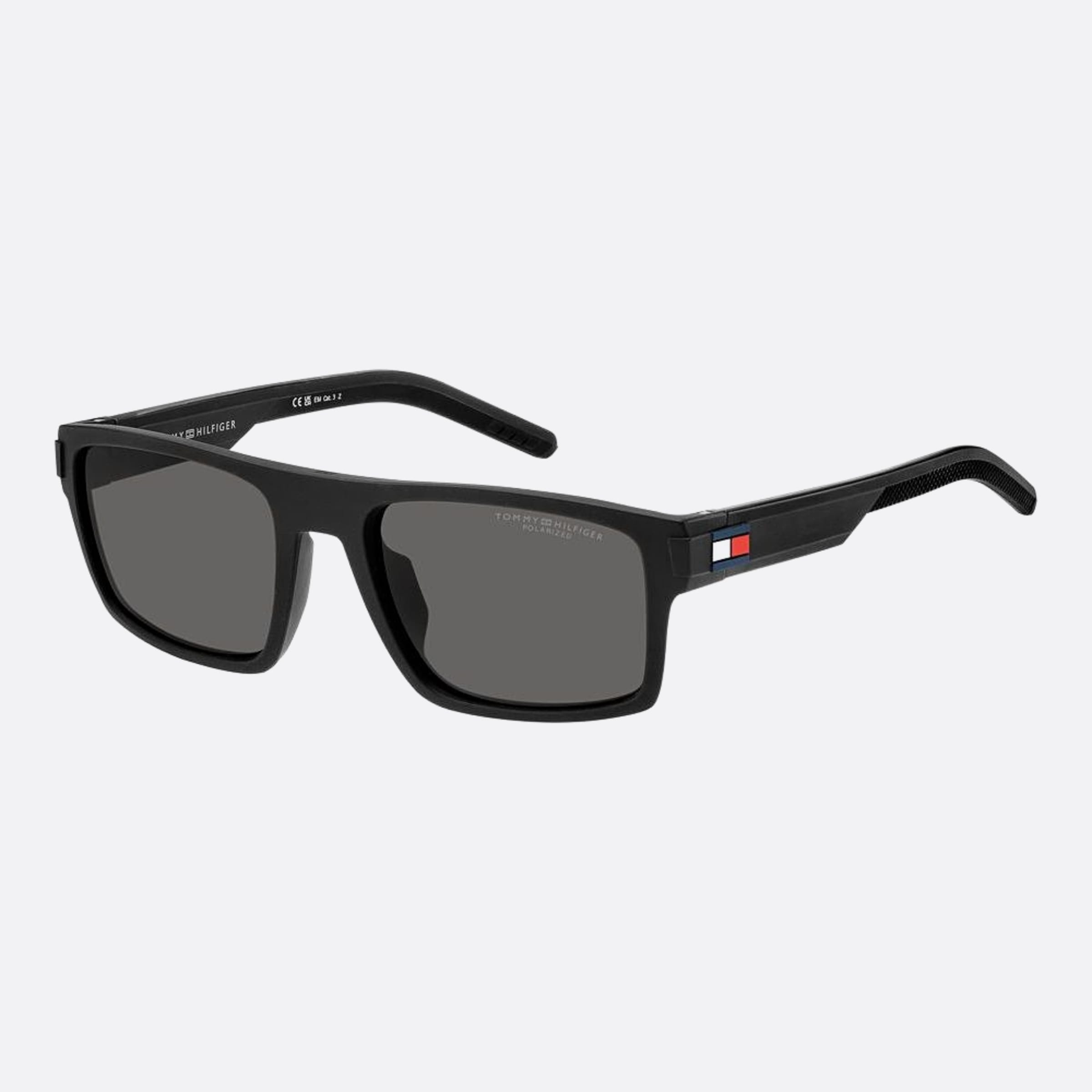 Tommy 55mm Hilfiger Black Squared Polarized Men Sunglasses - Side View