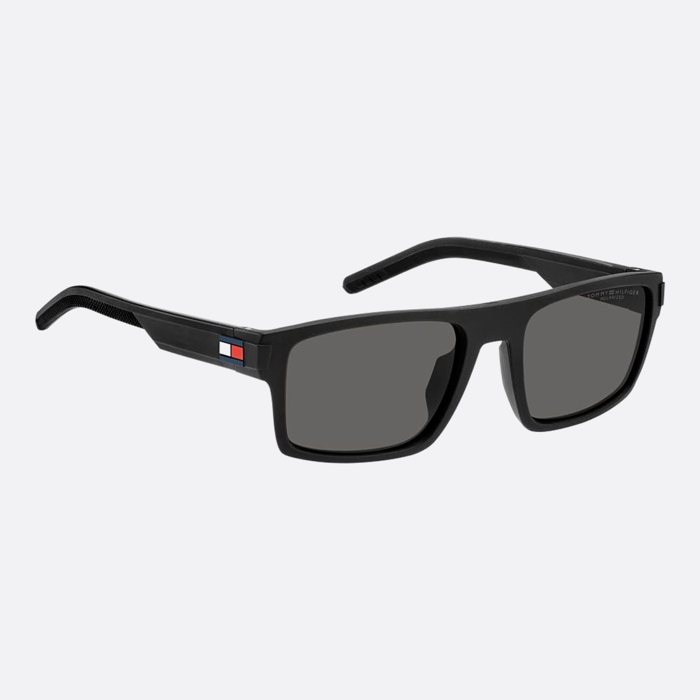 Tommy 55mm Hilfiger Black Squared Polarized Men Sunglasses - Detail View