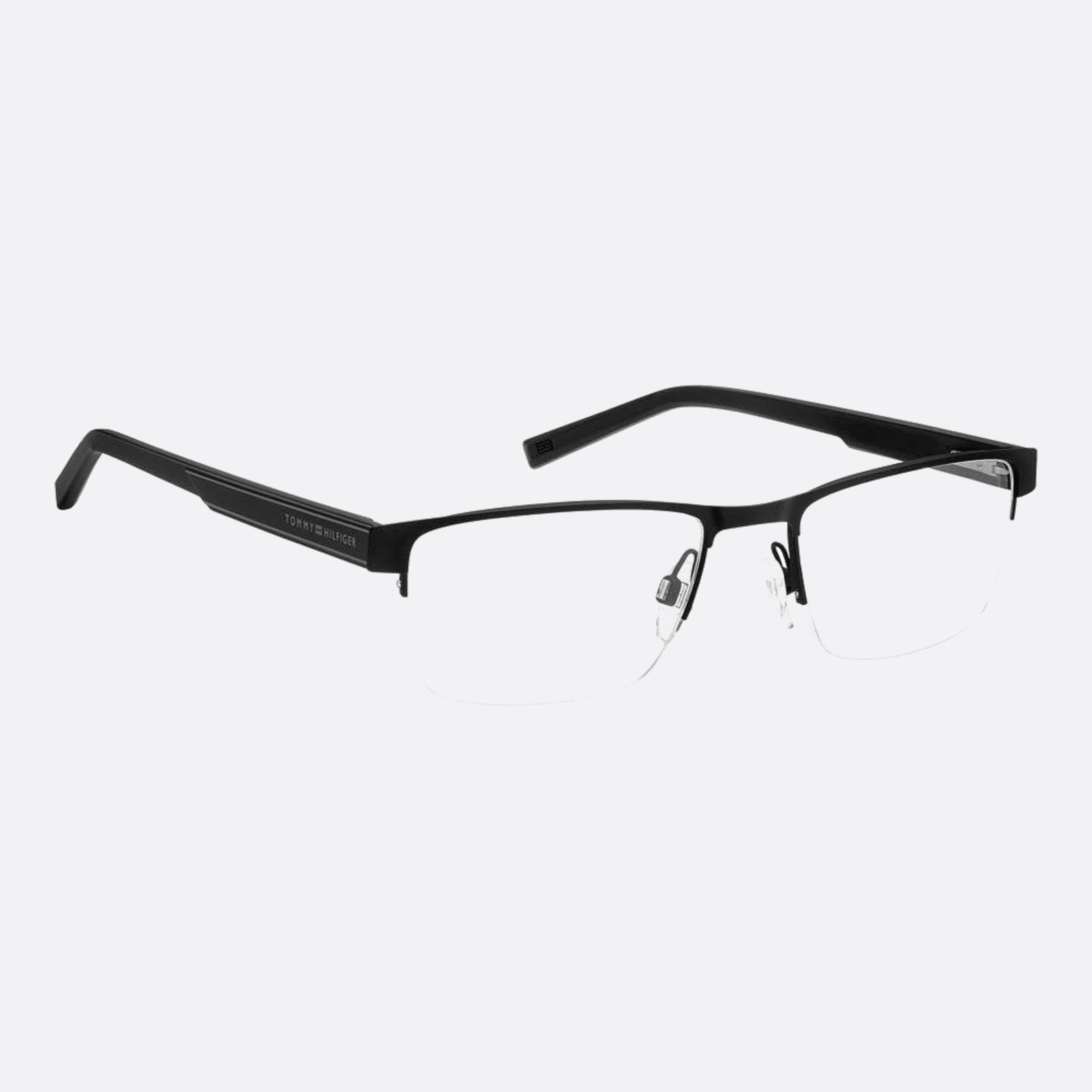 Tommy 53mm Hilfiger Black Geometric Men Eyeglasses - Detail View