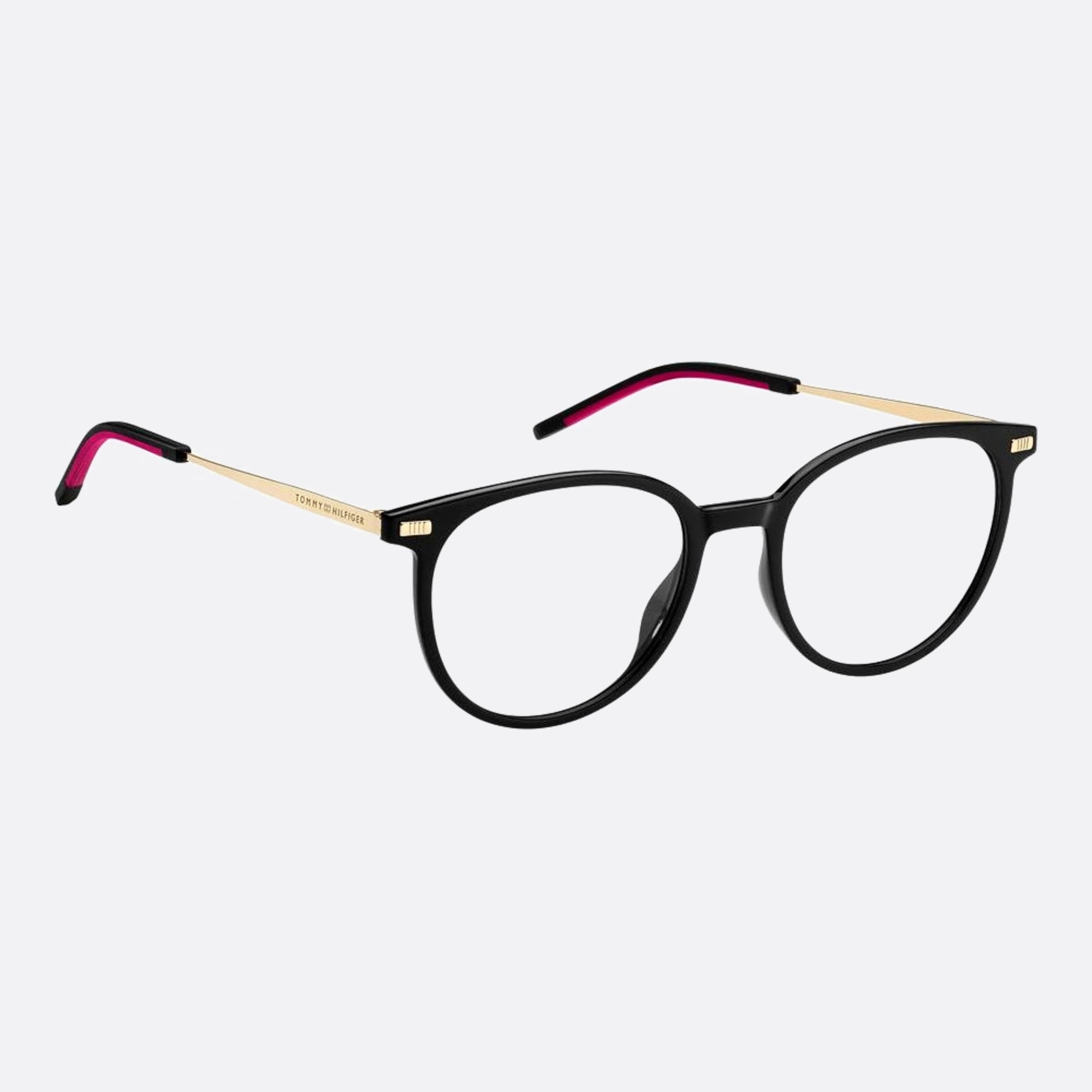 Tommy 50mm Hilfiger Black Round Women Eyeglasses - Detail View