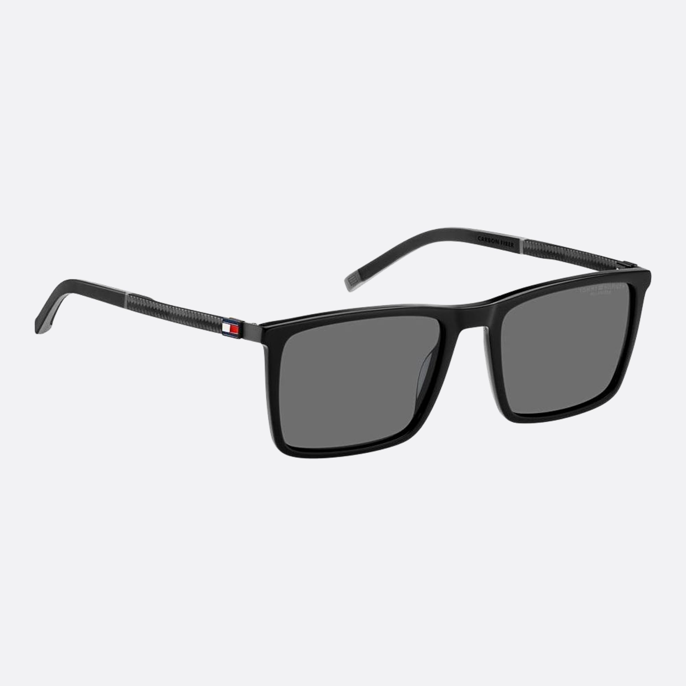 Tommy 55mm Hilfiger Black Squared Polarized Men Sunglasses - Detail View
