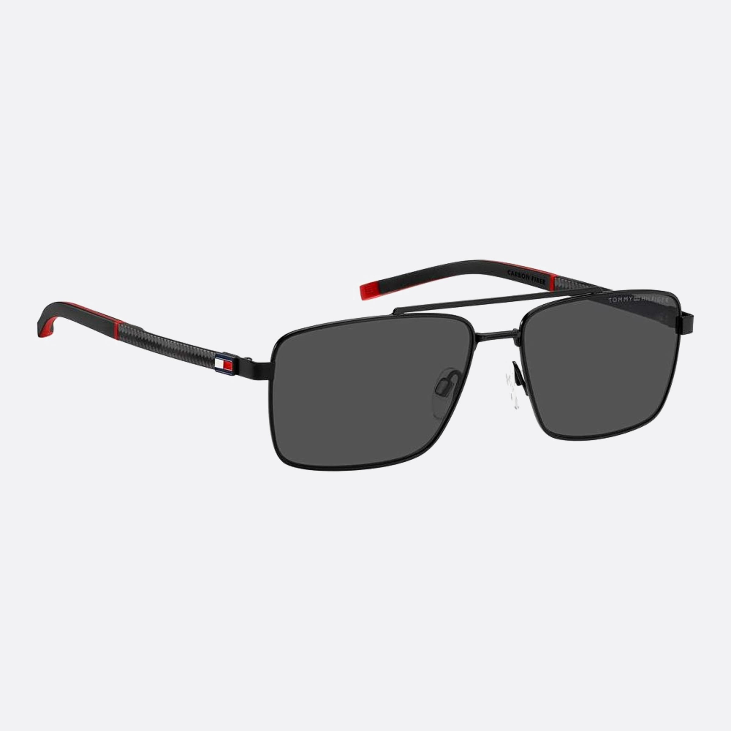 Tommy 58mm Hilfiger Black Rectangle Men Sunglasses - Detail View