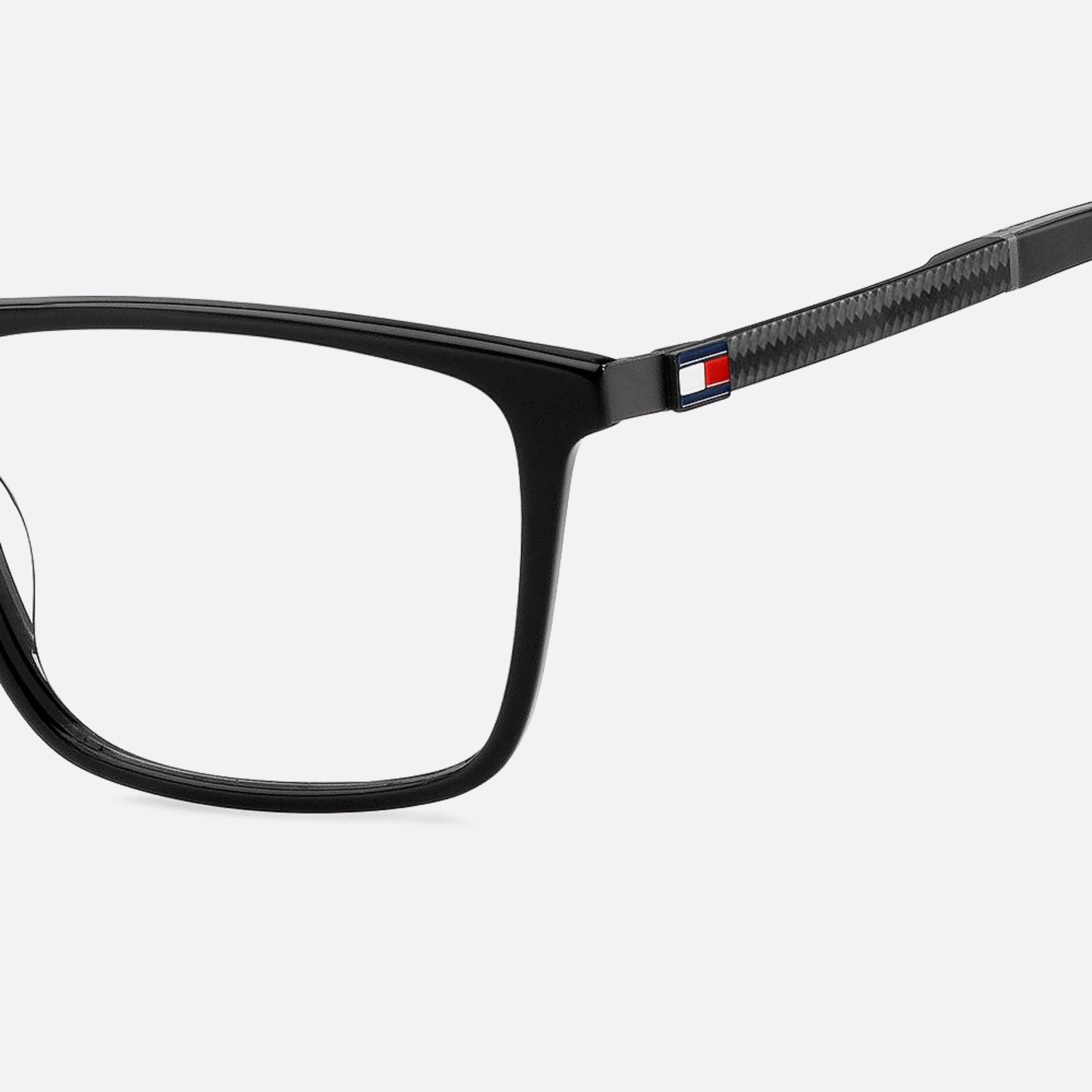 Tommy 53mm Hilfiger Black Rectangle Men Eyeglasses - Detail View