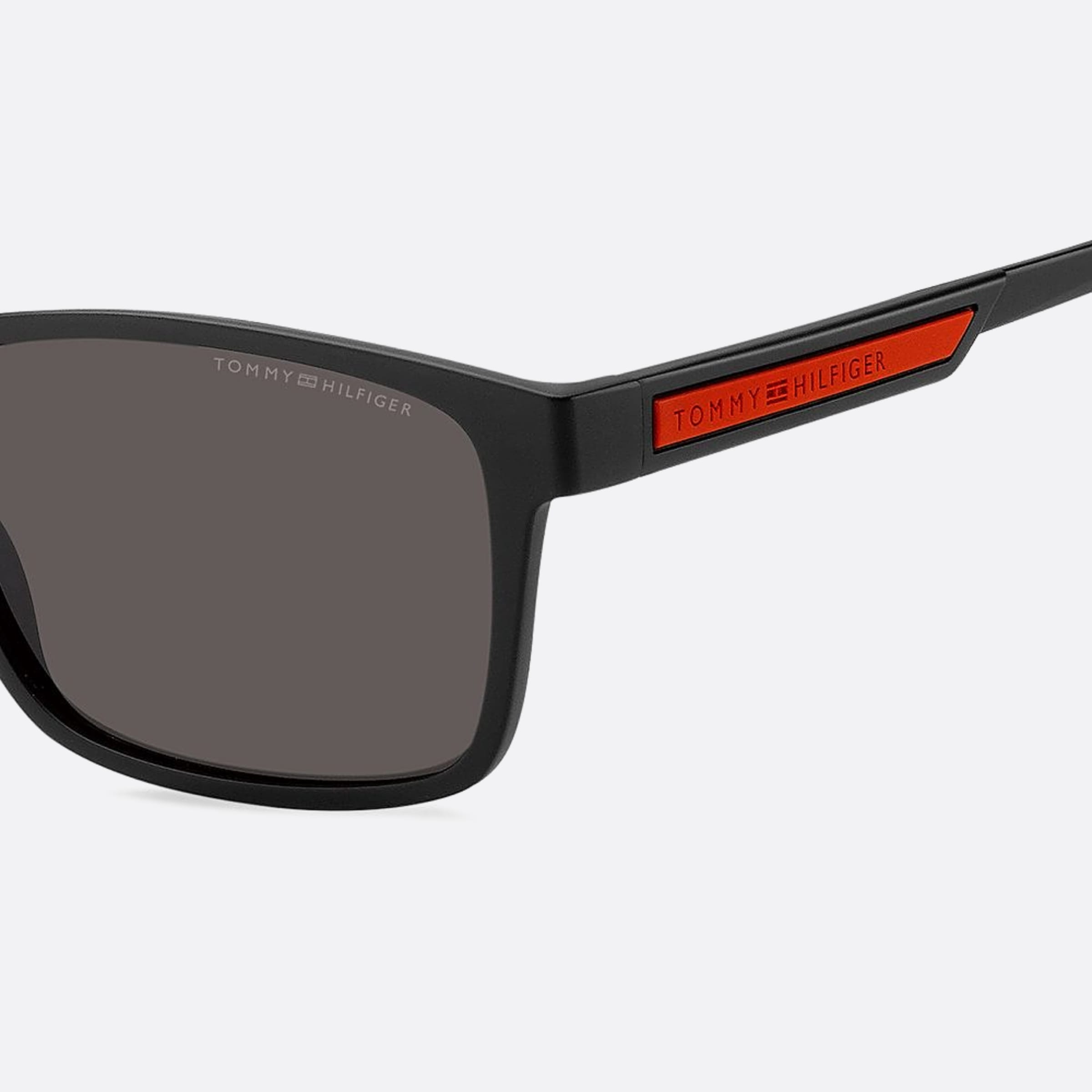 Tommy 56mm Hilfiger Black Rectangle Men Sunglasses - Detail View