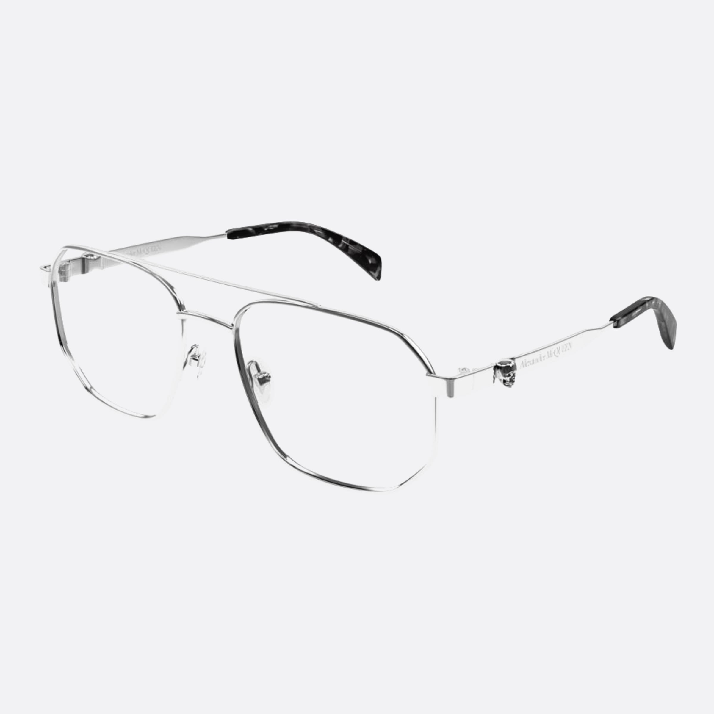 Alexander 57mm Mcqueen Silver Pilot Man Eyeglasses - Side View