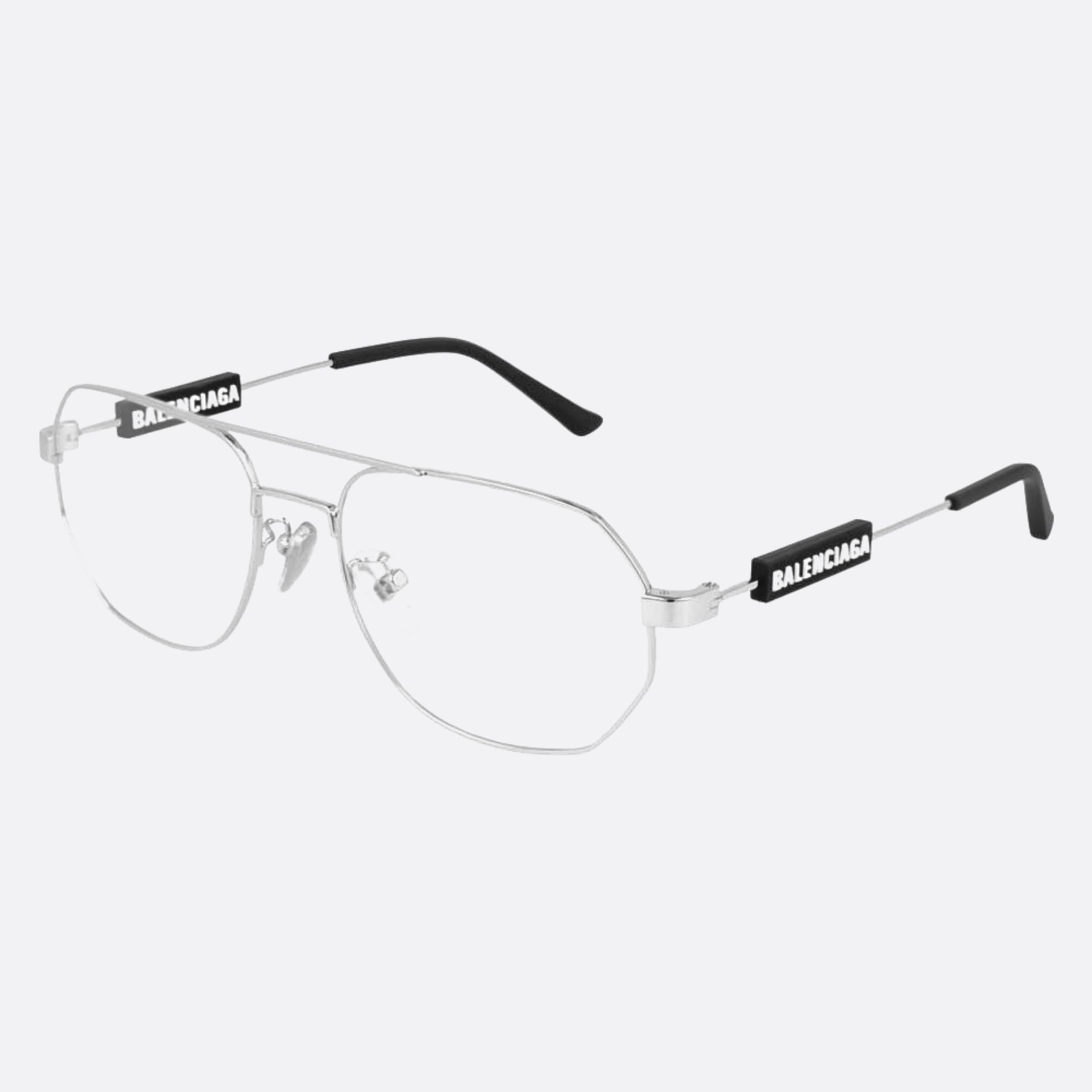 Balenciaga 57mm Silver Pilot Unisex Eyeglasses - Side View