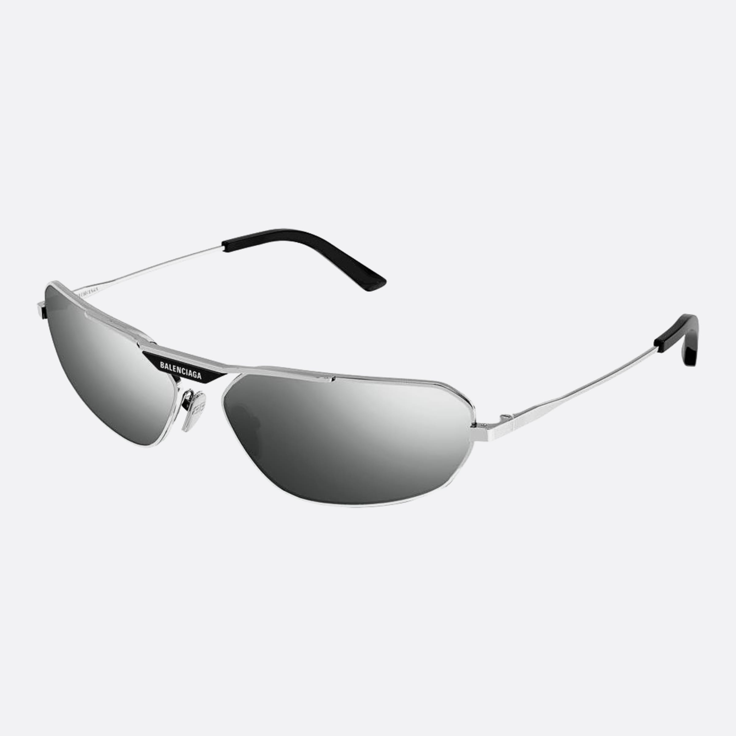 Balenciaga 64mm Silver Geometric Man Sunglasses - Side View
