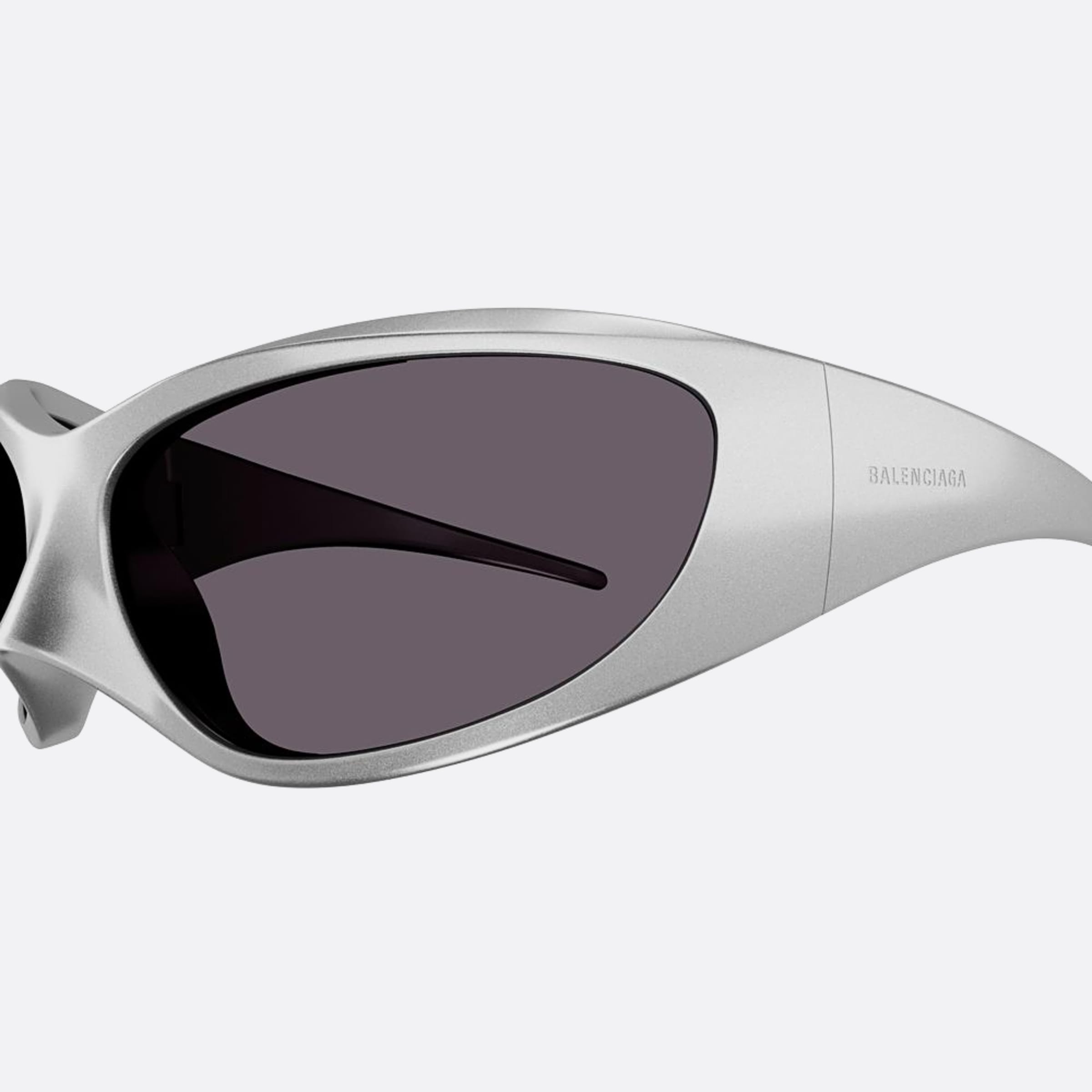 Balenciaga 80mm Skin Cat Xxl Silver Geometric Woman Sunglasses - Detail View