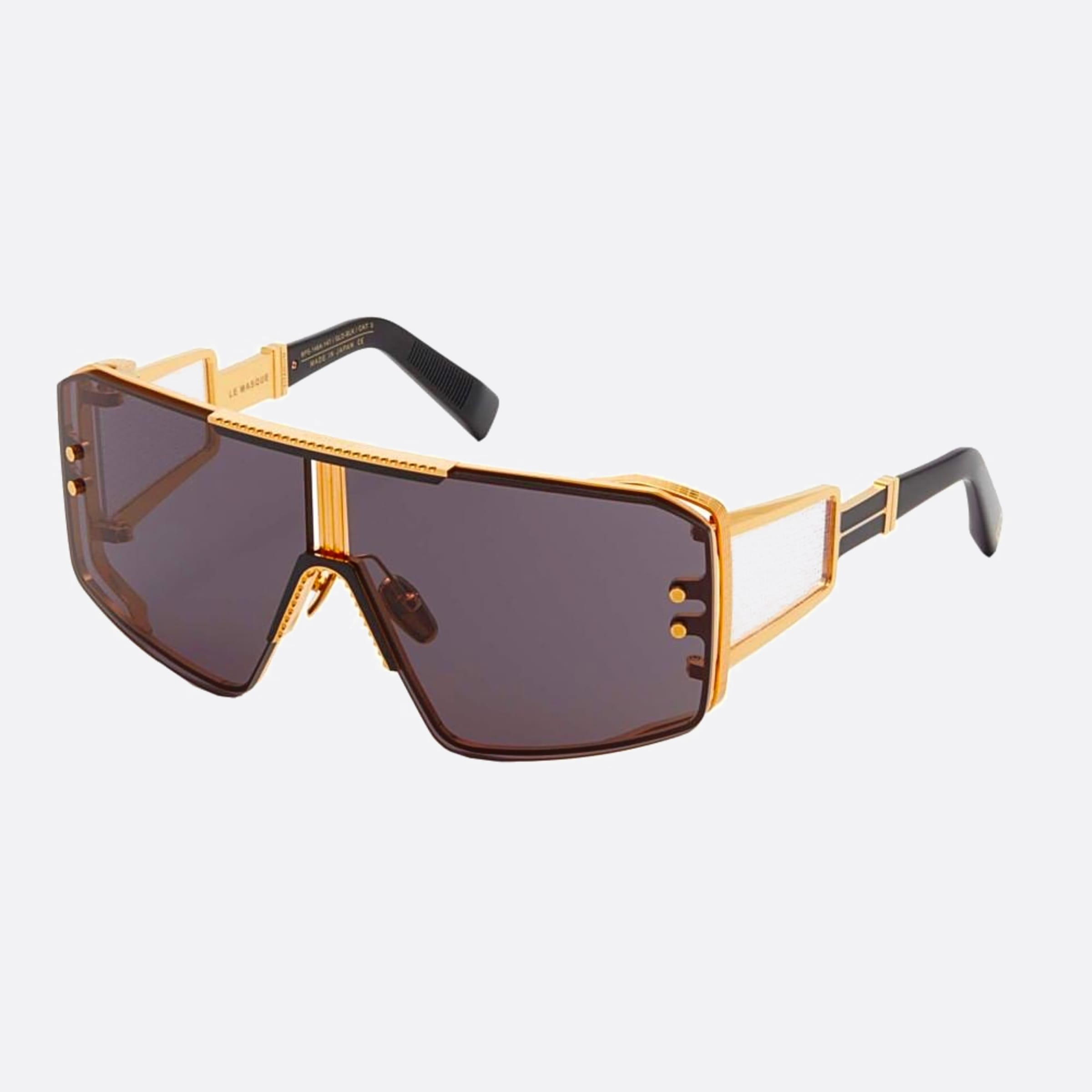Balmain 147mm Masque Gld Blk Gold Shield Unisex Sunglasses - Side View