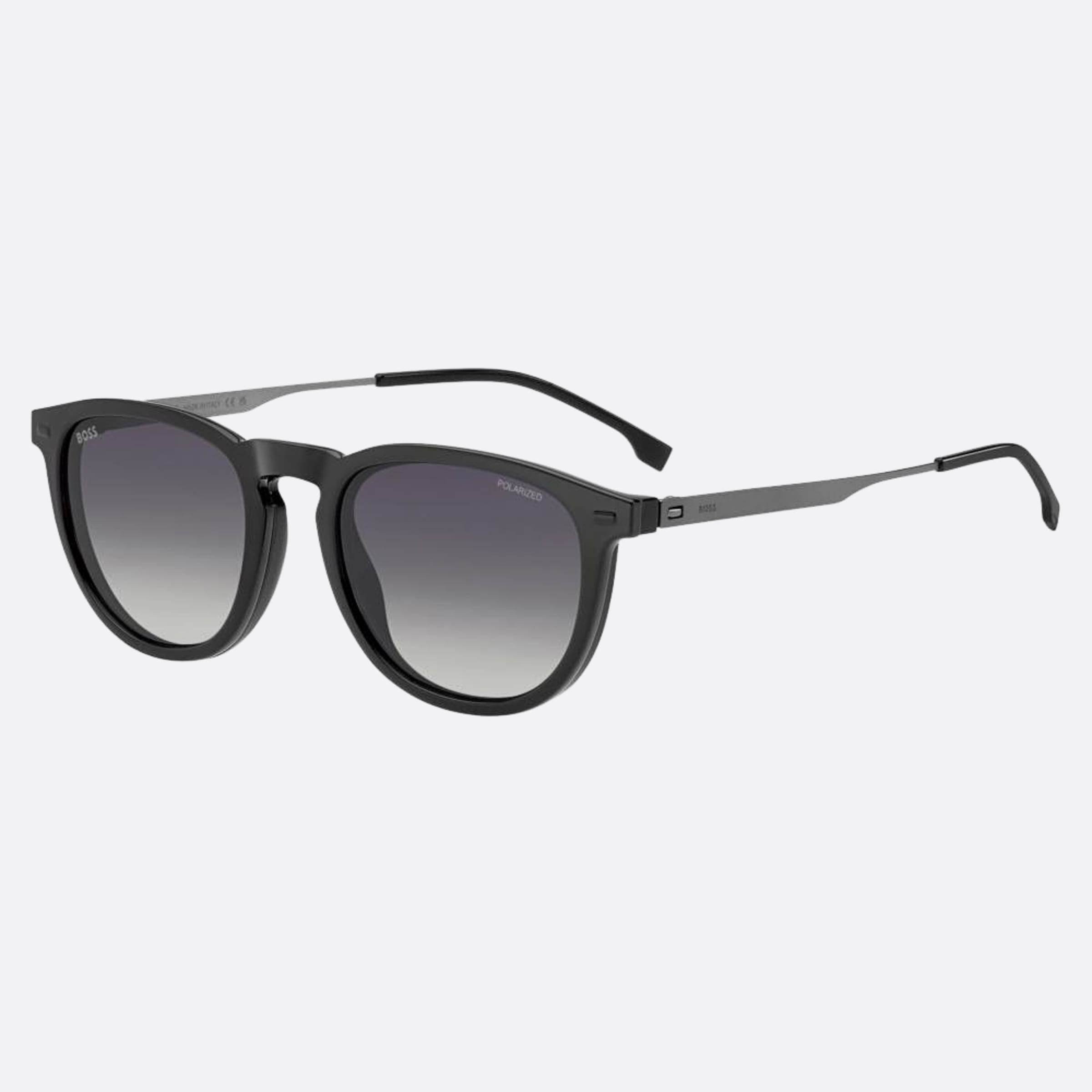 Boss 51mm Boss With Clip Black Round Polarized Men Sunglasses - Main View