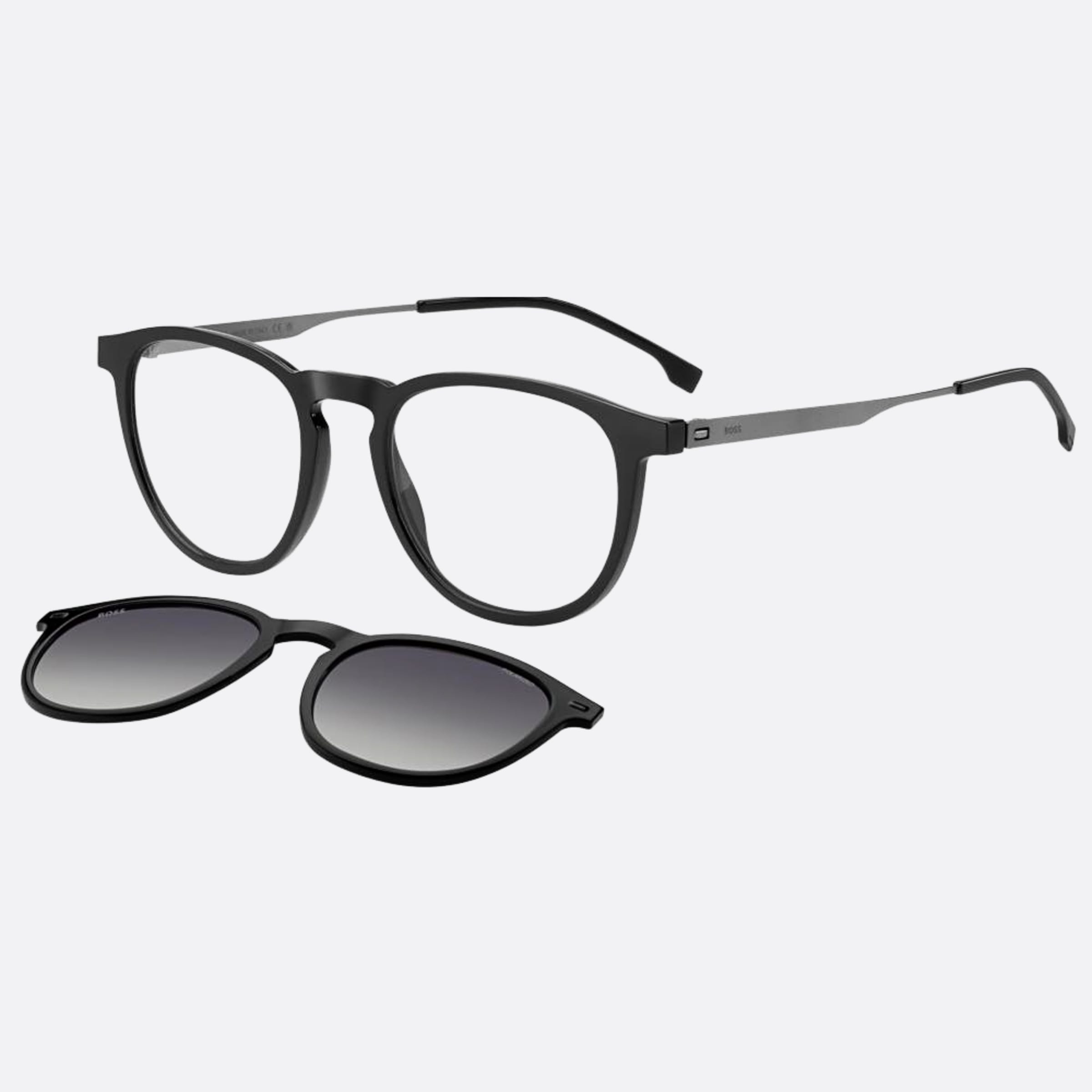 Boss 51mm Boss With Clip Black Round Polarized Men Sunglasses - Side View