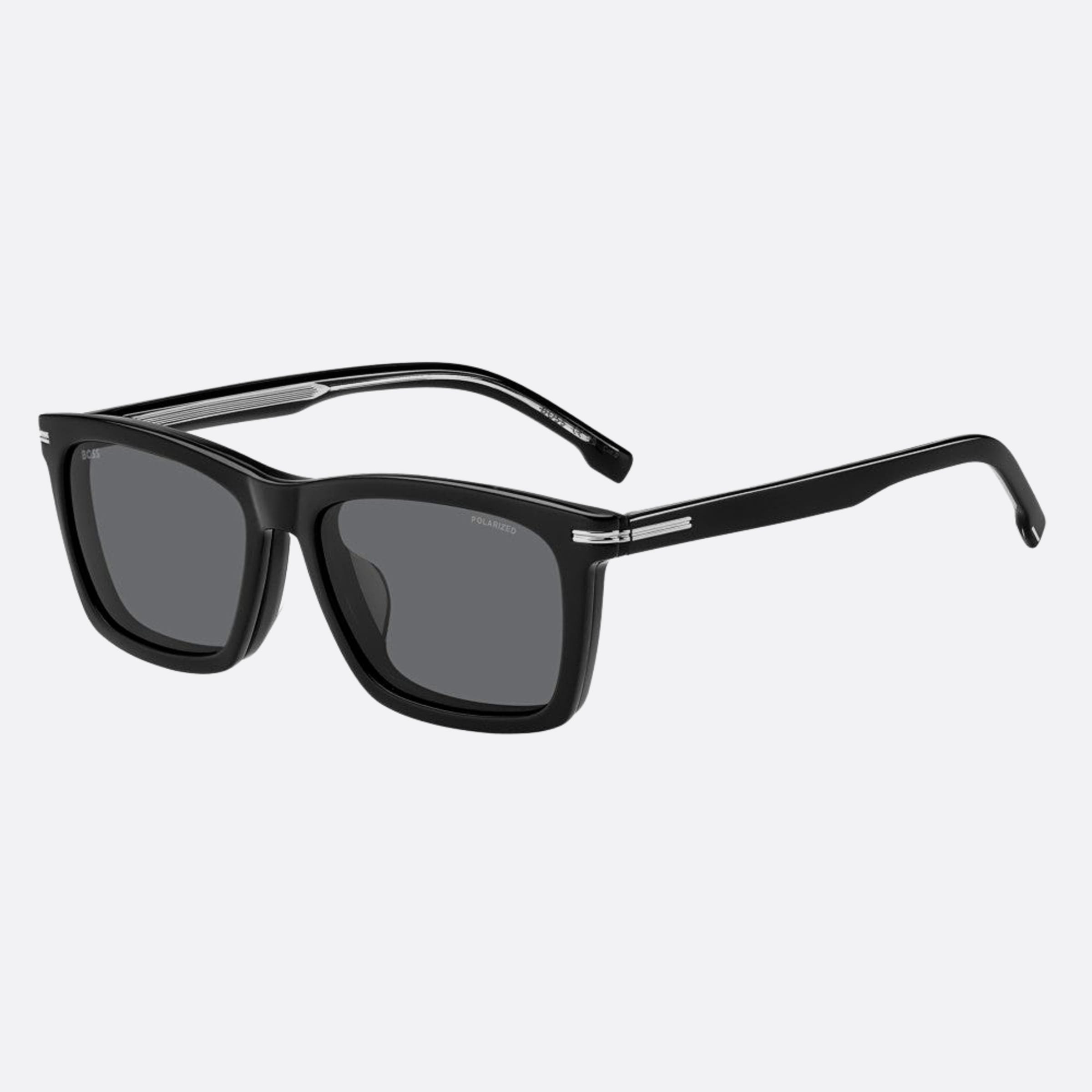 Boss 55mm Boss With Clip Black Squared Polarized Men Sunglasses - Detail View