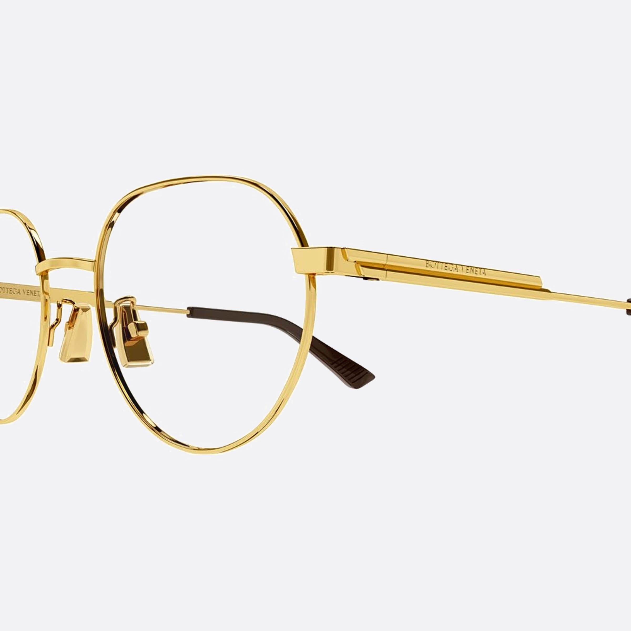 Bottega 51mm Veneta Gold Round Unisex Eyeglasses - Detail View