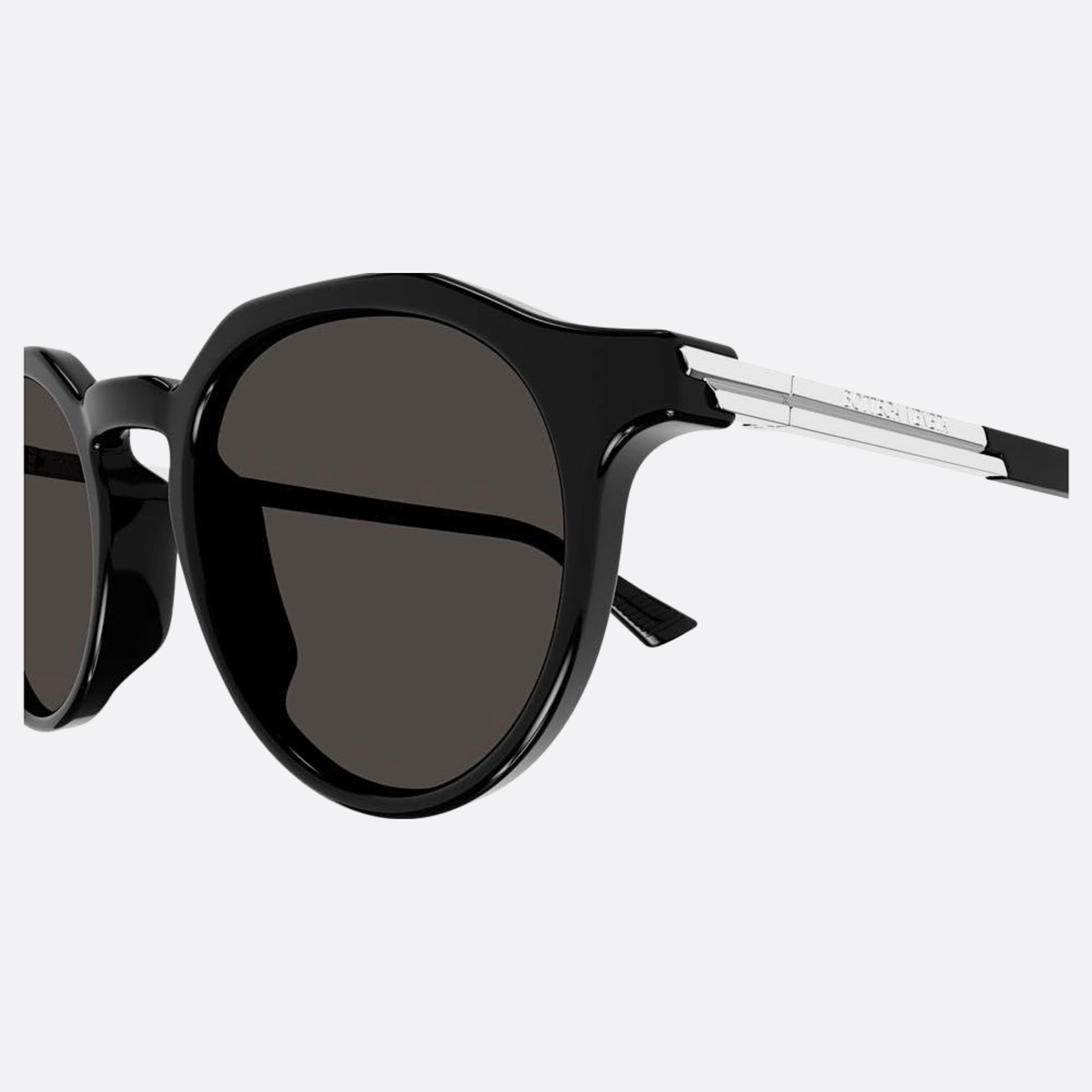 Bottega 49mm Veneta Black Round Man Sunglasses - Detail View
