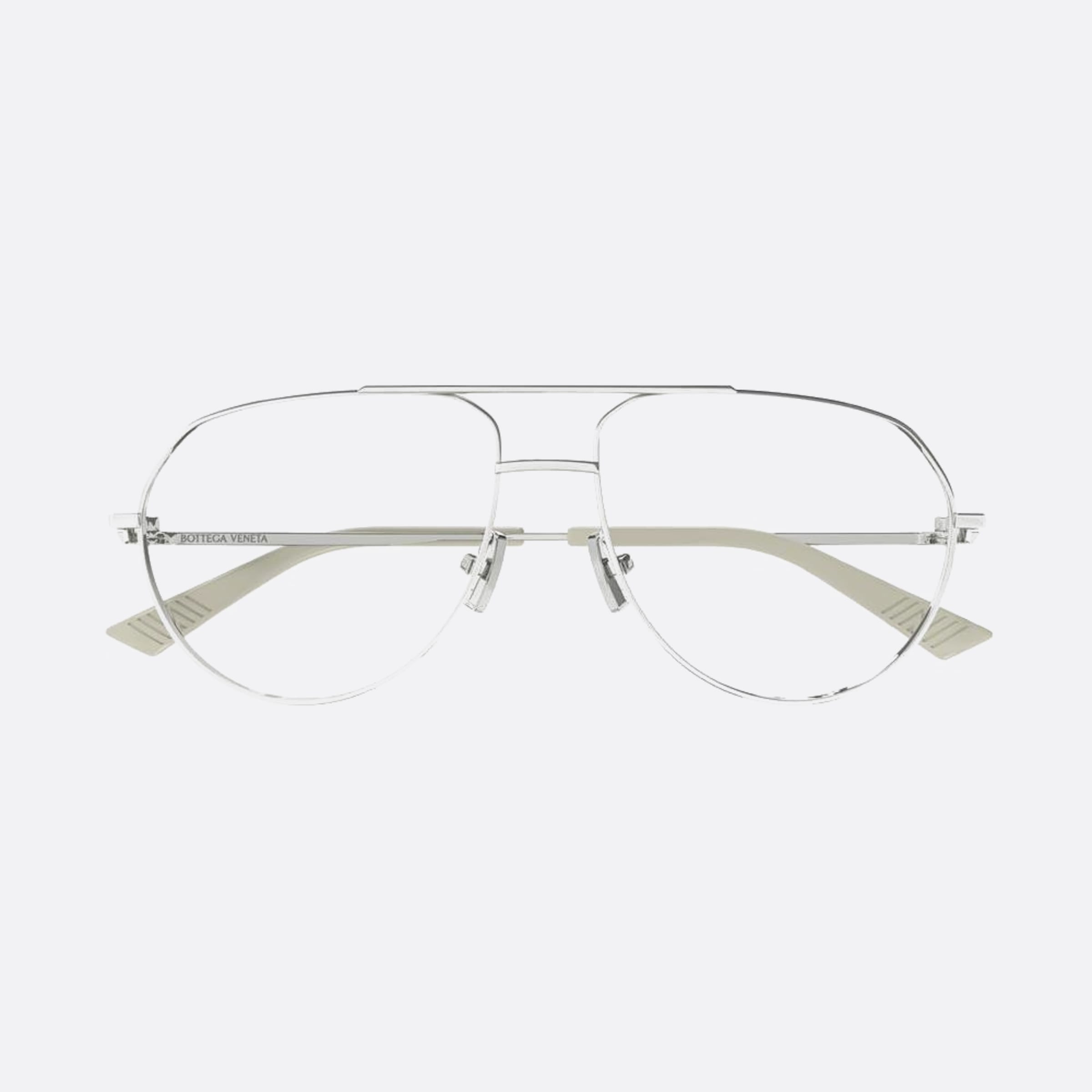 Bottega 57mm Veneta Silver Pilot Unisex Eyeglasses - Main View