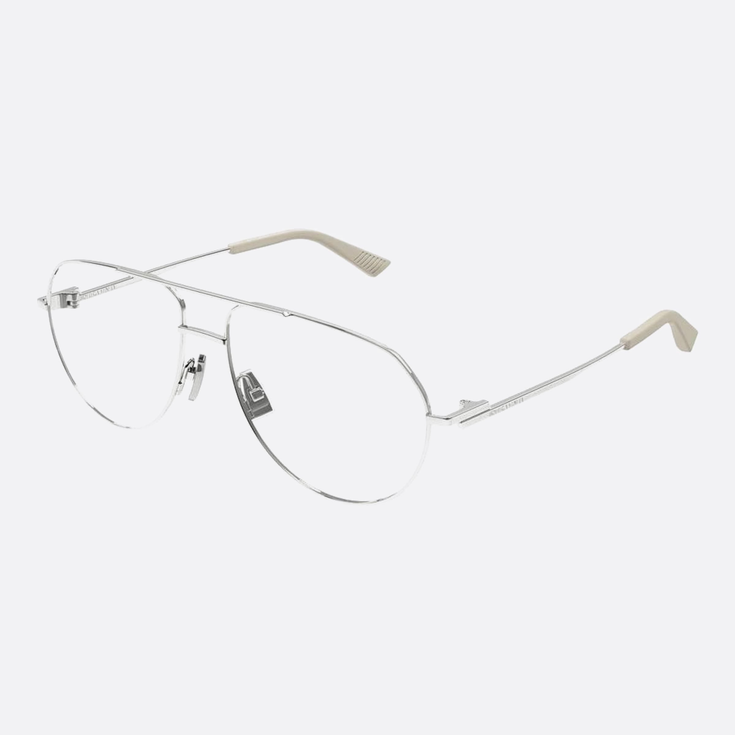 Bottega 57mm Veneta Silver Pilot Unisex Eyeglasses - Side View