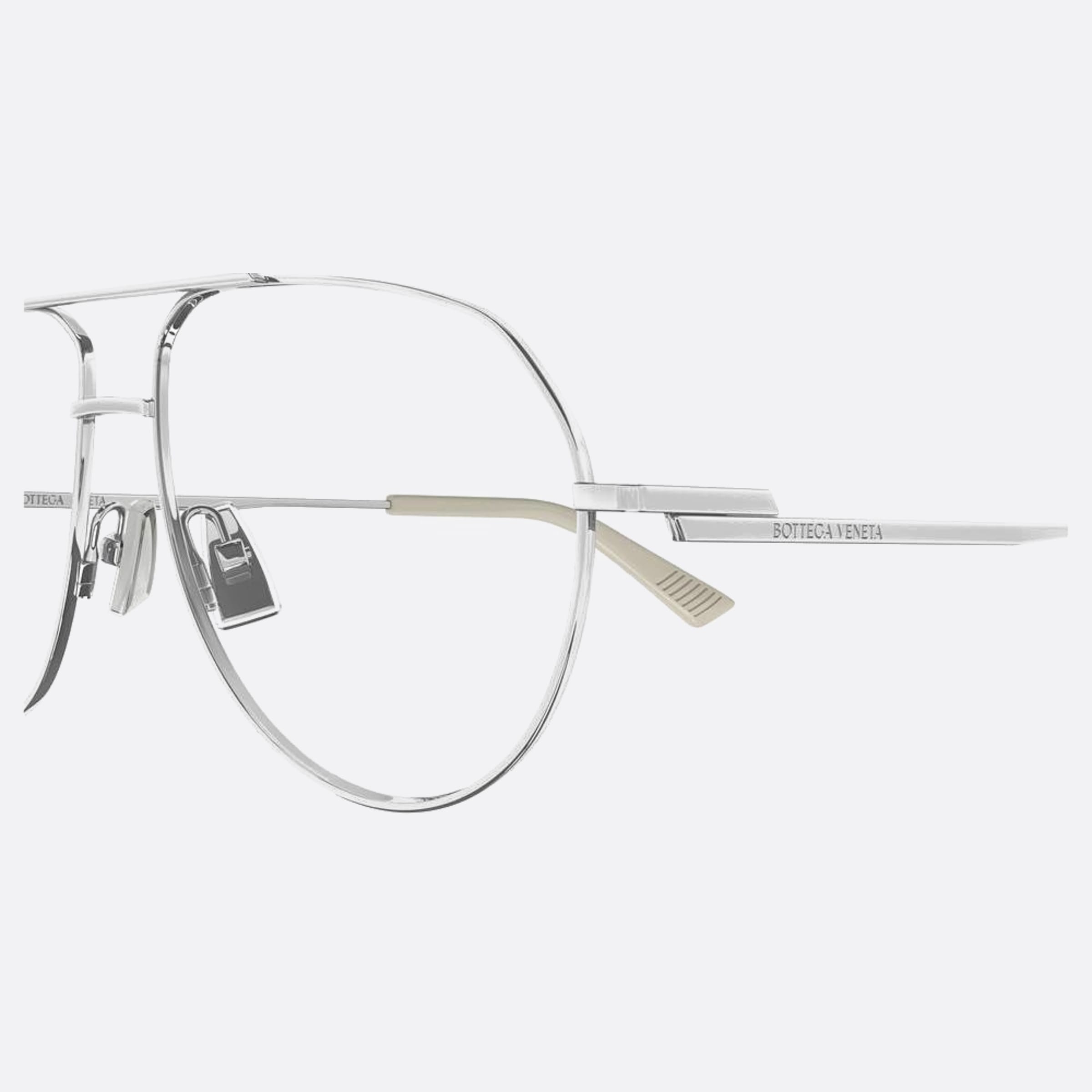Bottega 57mm Veneta Silver Pilot Unisex Eyeglasses - Detail View