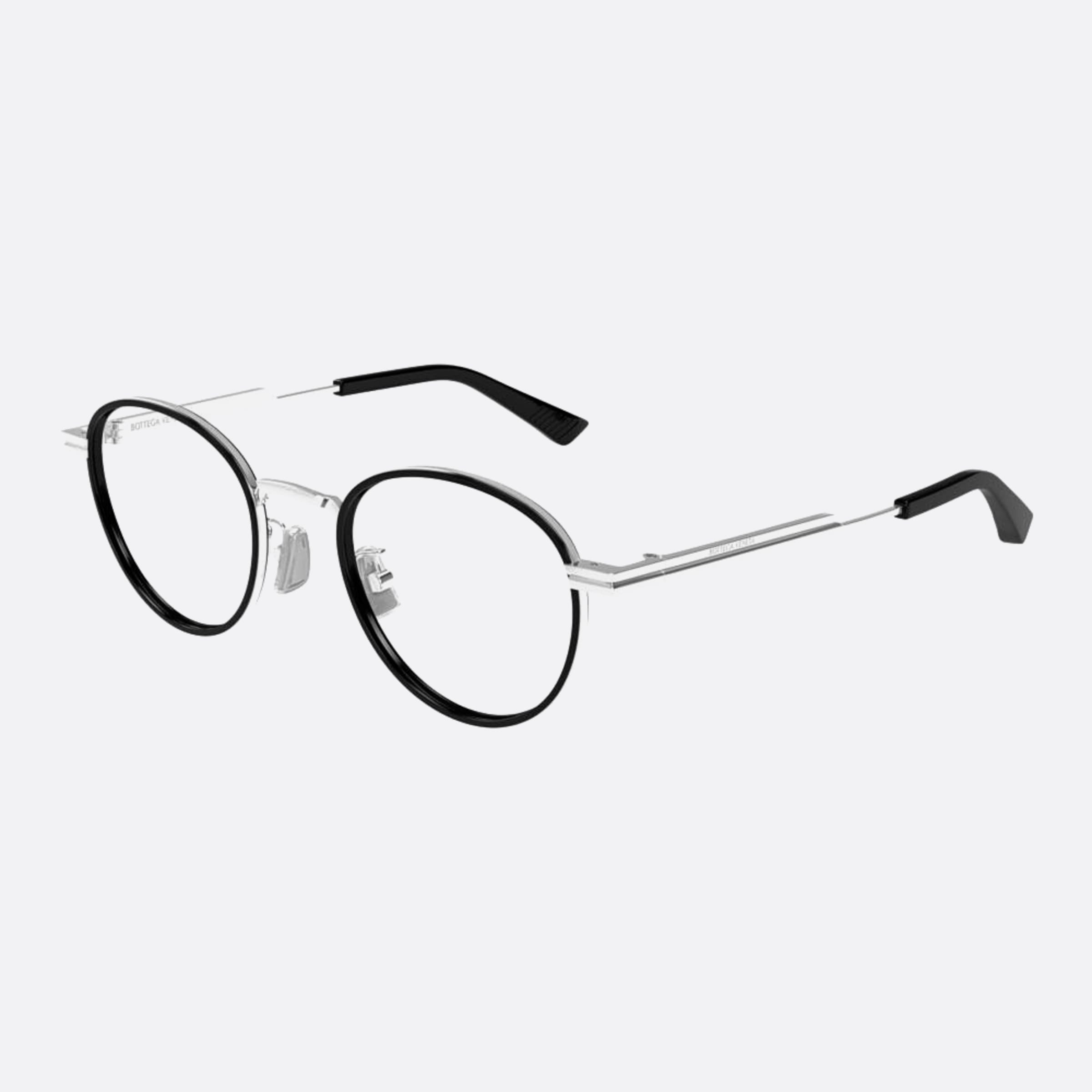 Bottega 48mm Veneta Silver Round Unisex Eyeglasses - Side View