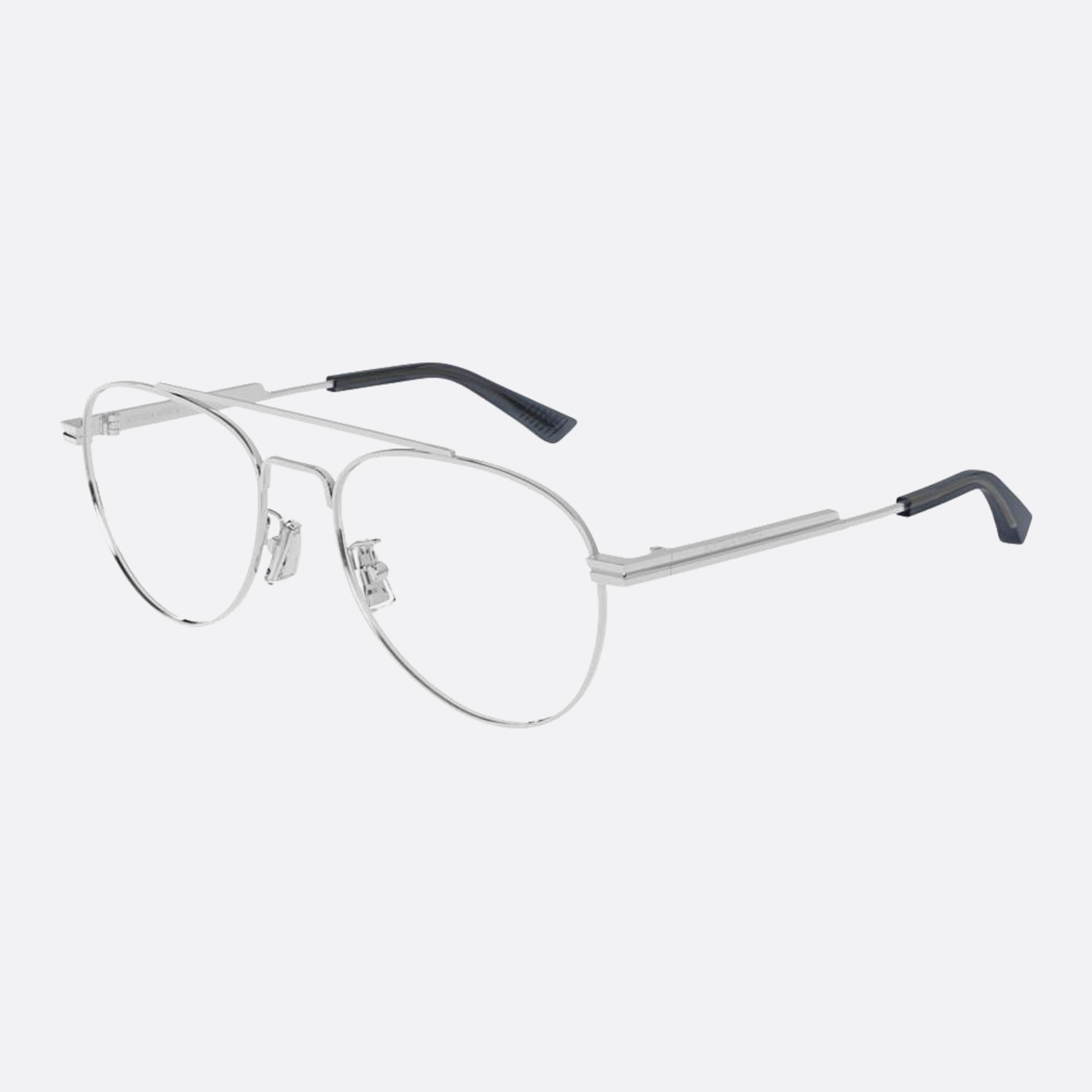 Bottega 54mm Veneta Silver Pilot Unisex Eyeglasses - Side View