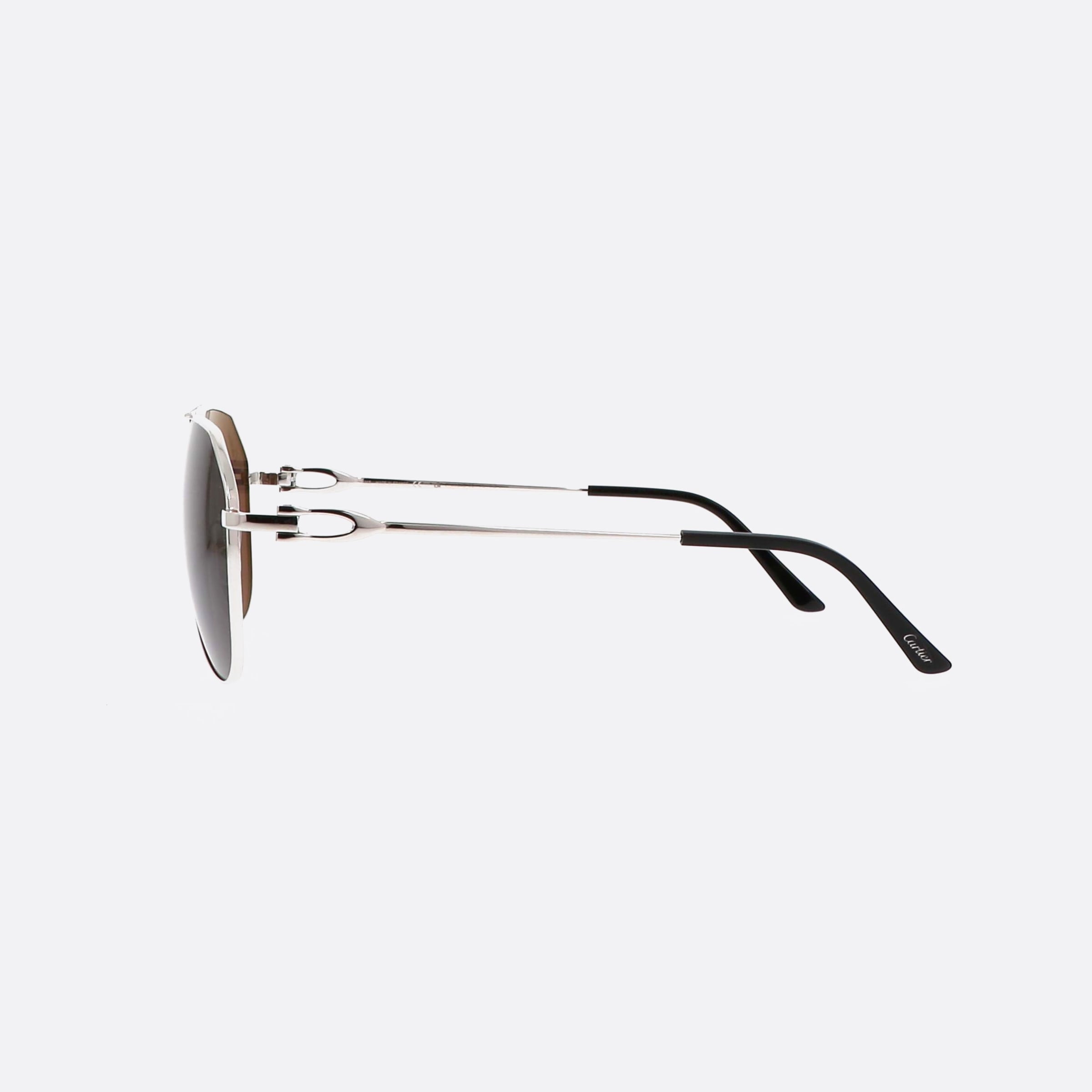 Cartier 59mm Core Range Silver Pilot Men Sunglasses - Detail View