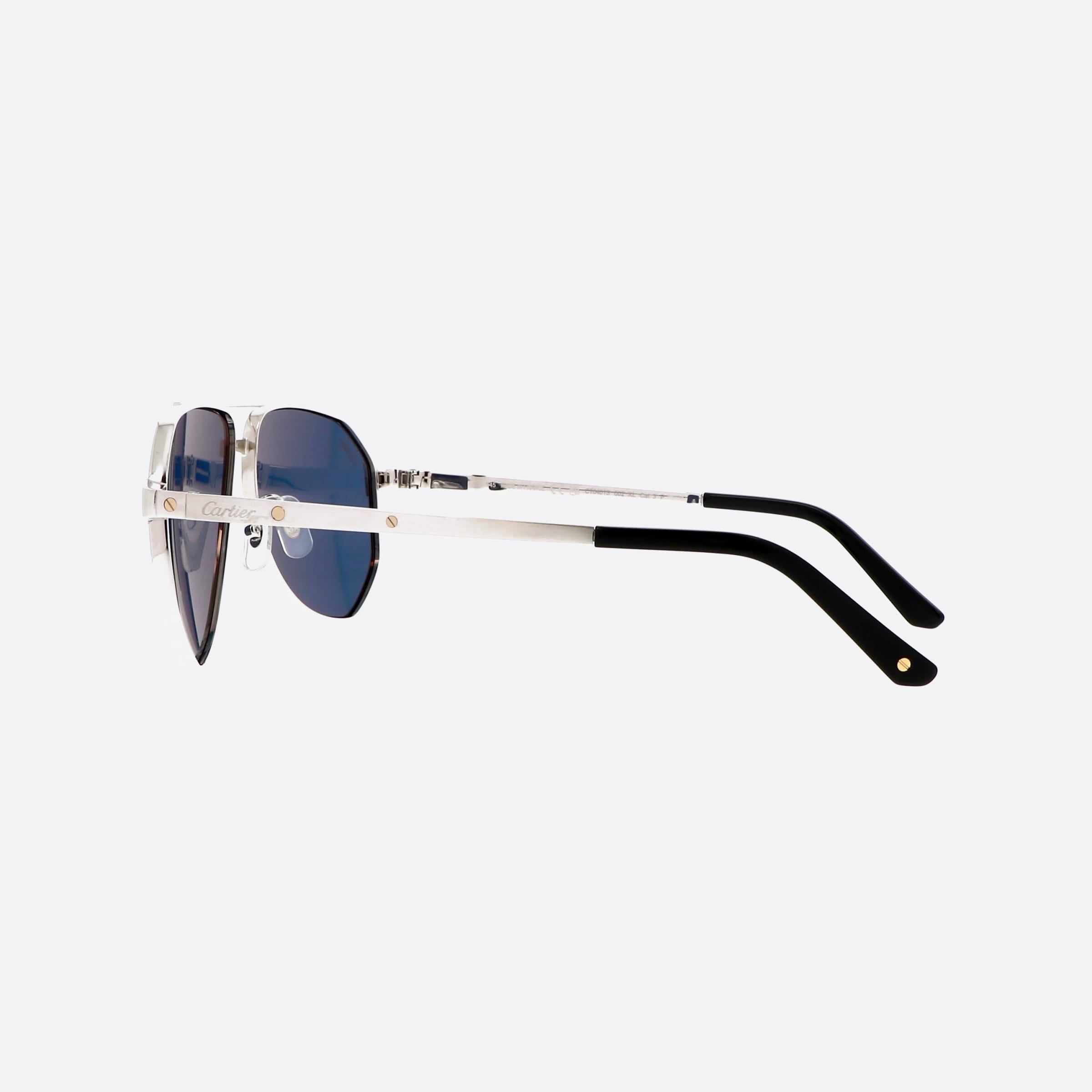 Cartier 60mm Core Range Silver Pilot Polarized Men Sunglasses - Detail View