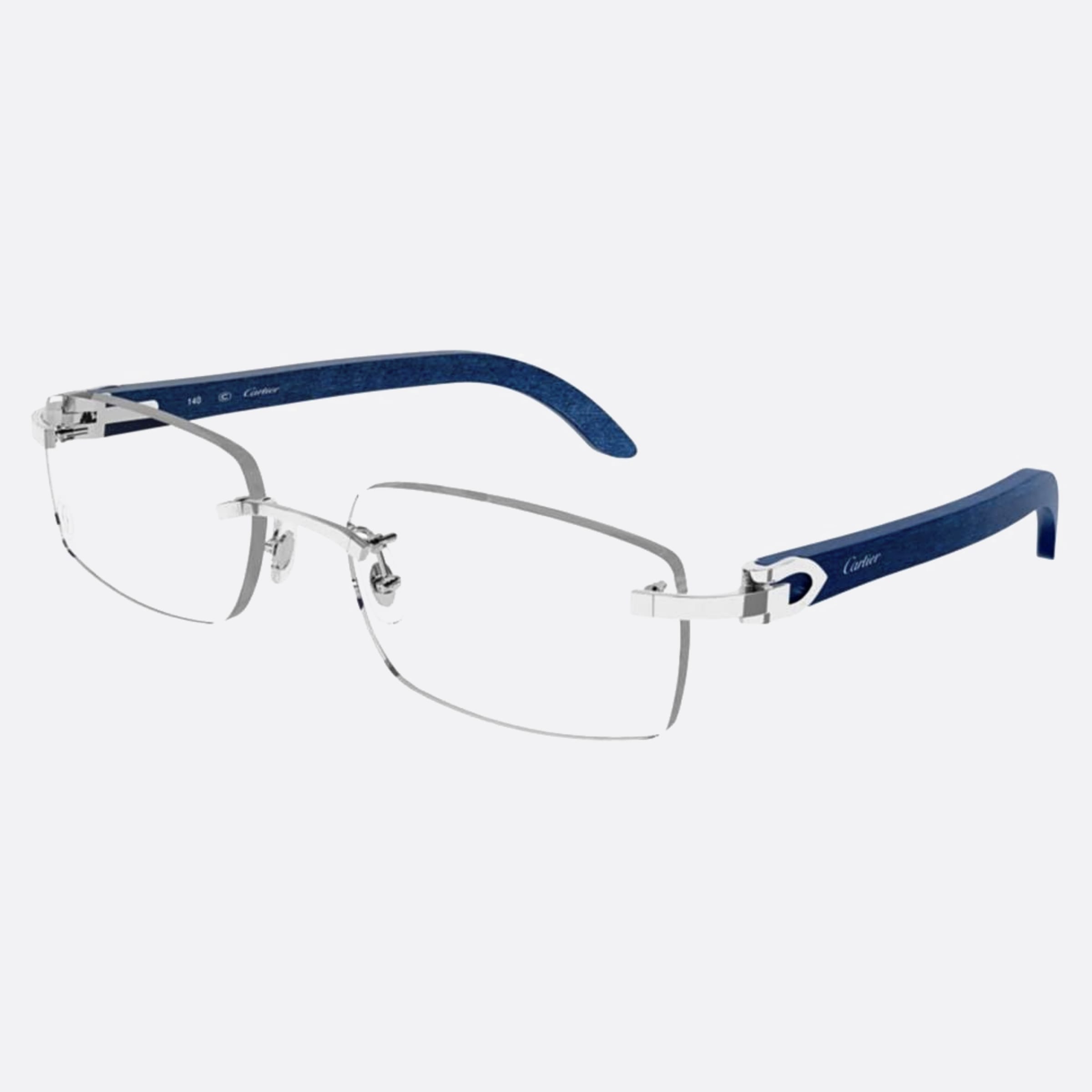 Cartier 53mm Blue Geometric Unisex Eyeglasses - Side View