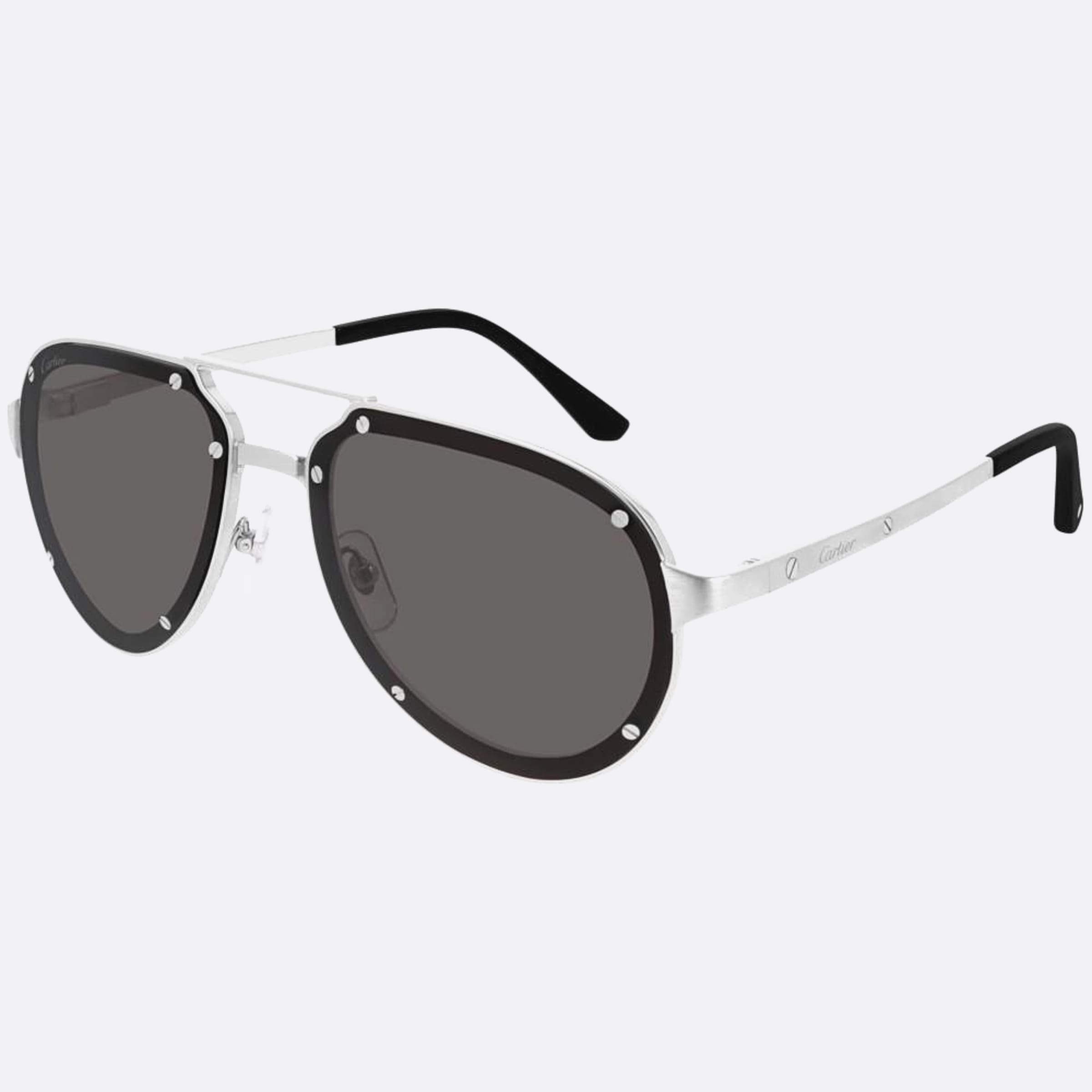 Cartier 60mm Silver Pilot Men Sunglasses - Side View