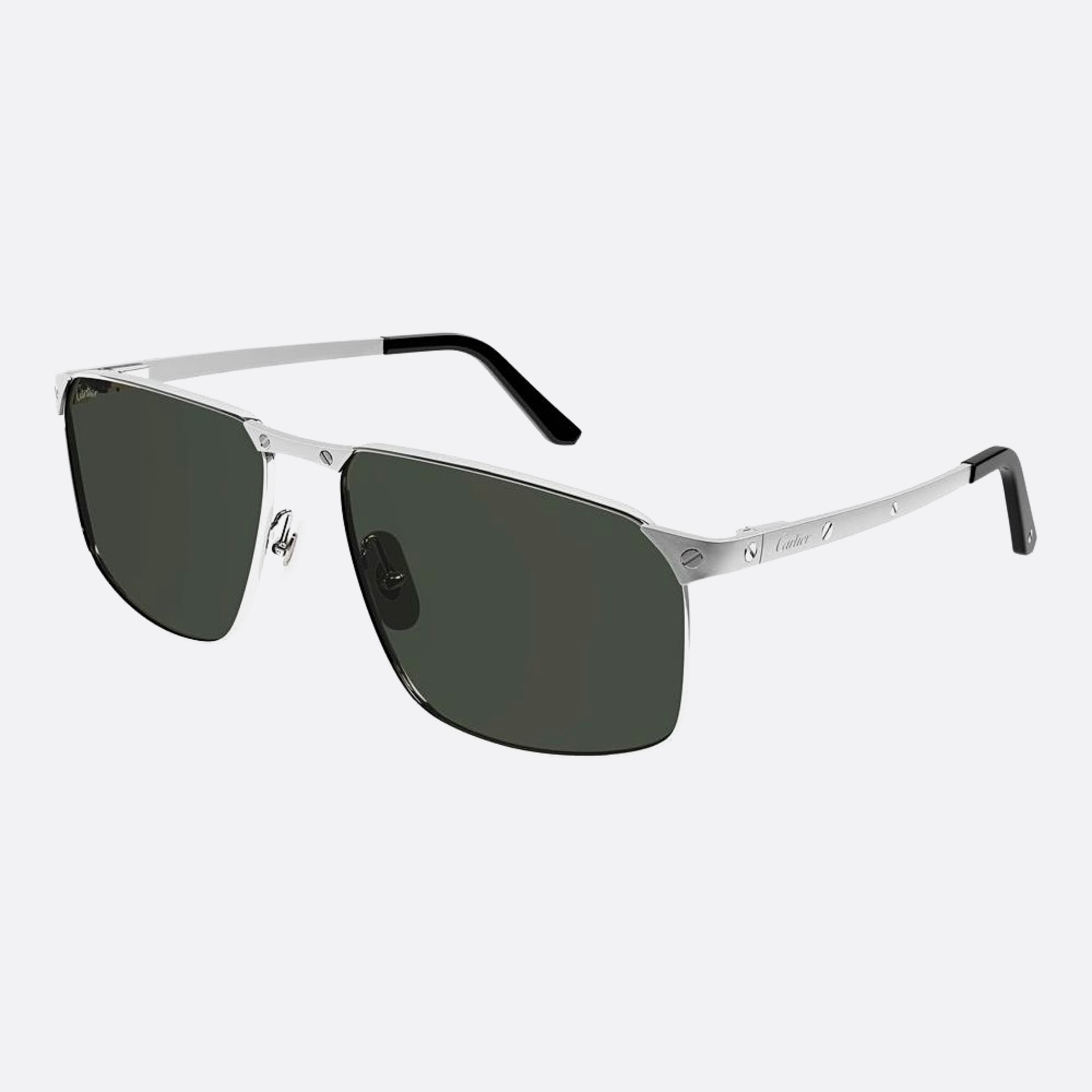 Cartier 60mm Silver Squared Polarized Men Sunglasses - Side View