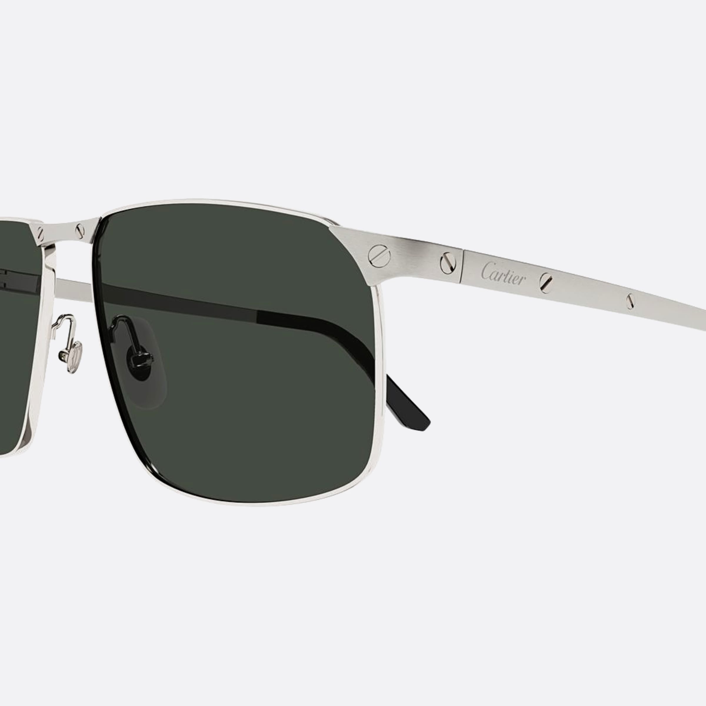 Cartier 60mm Silver Squared Polarized Men Sunglasses - Detail View