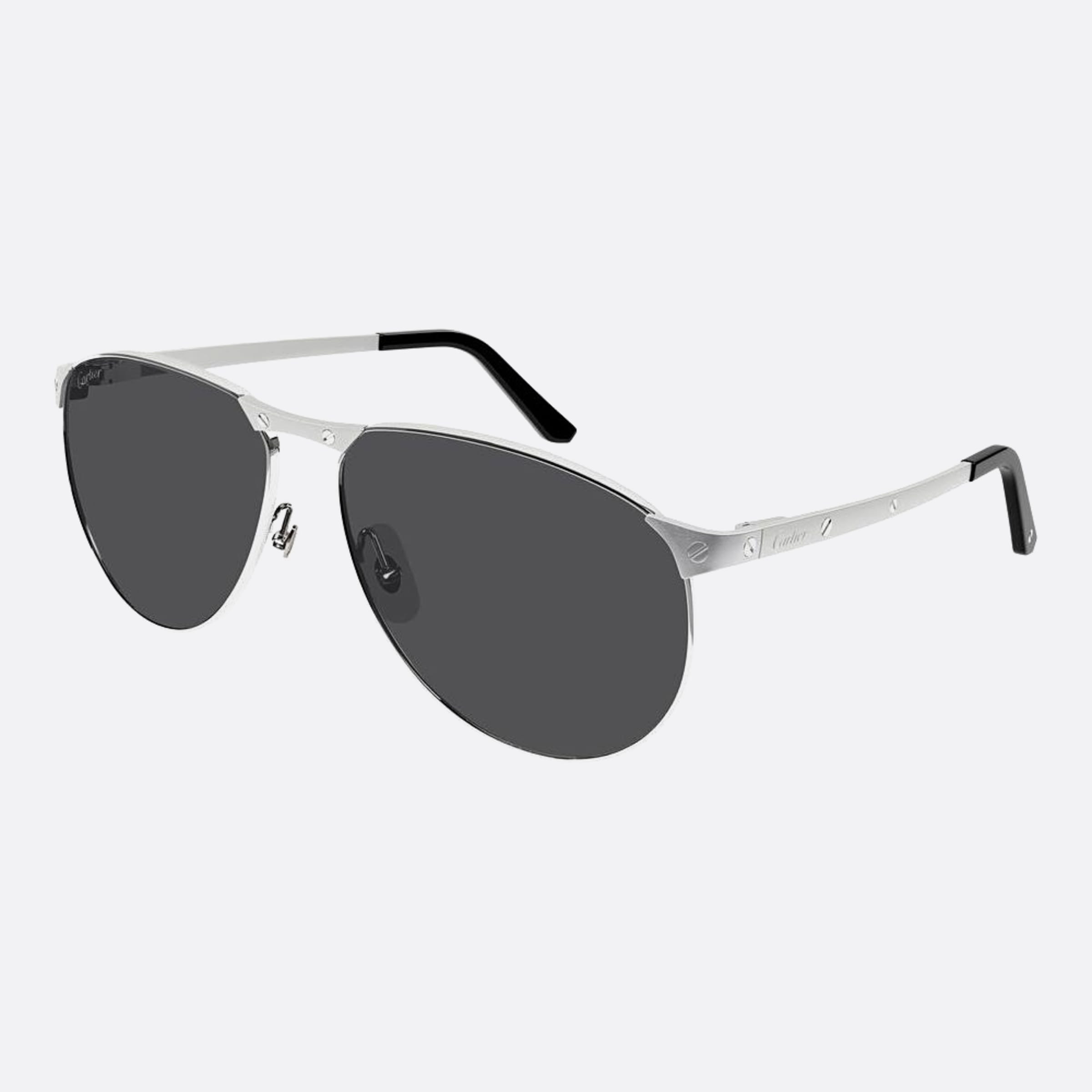 Cartier 62mm Silver Pilot Polarized Men Sunglasses - Side View