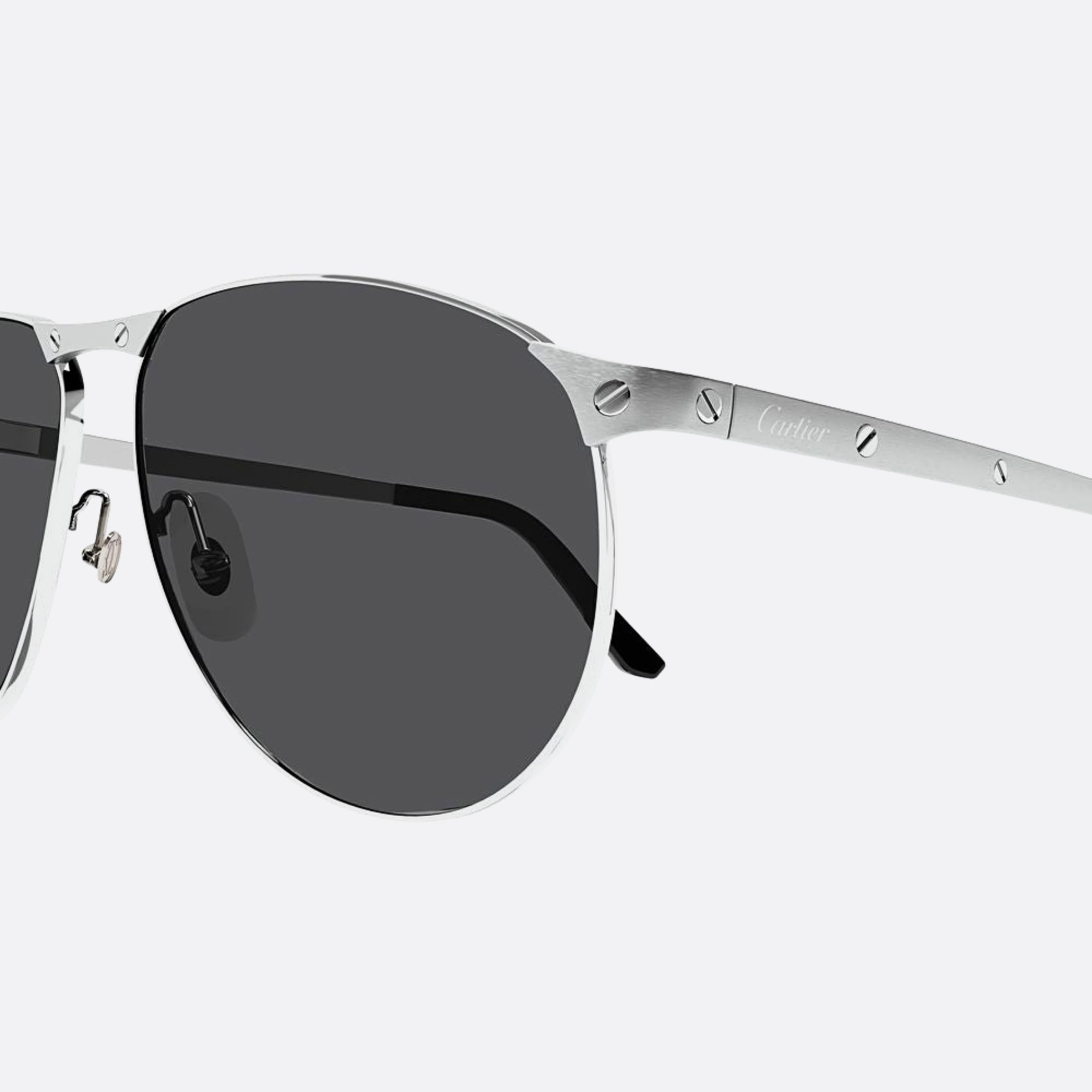 Cartier 62mm Silver Pilot Polarized Men Sunglasses - Detail View