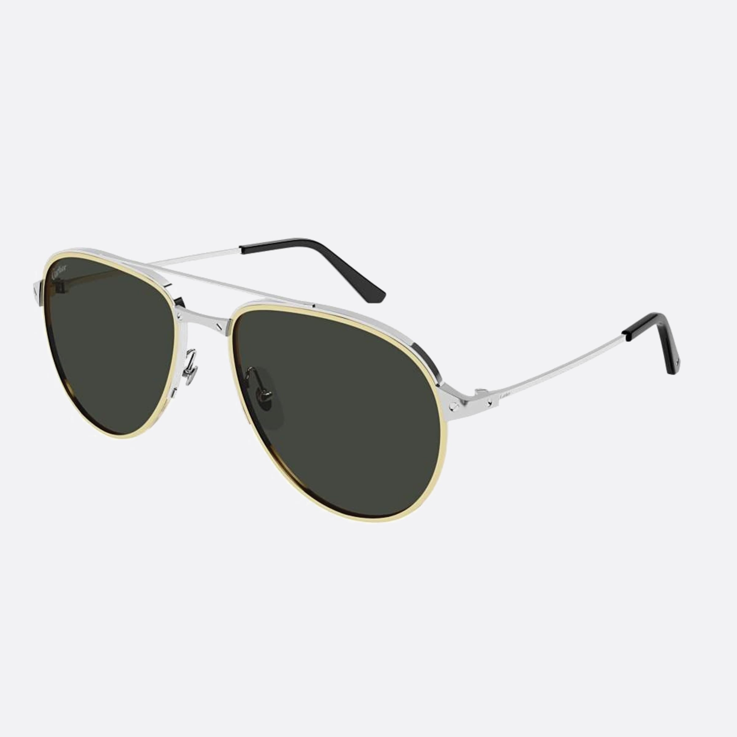 Cartier 59mm Silver Pilot Polarized Men Sunglasses - Side View